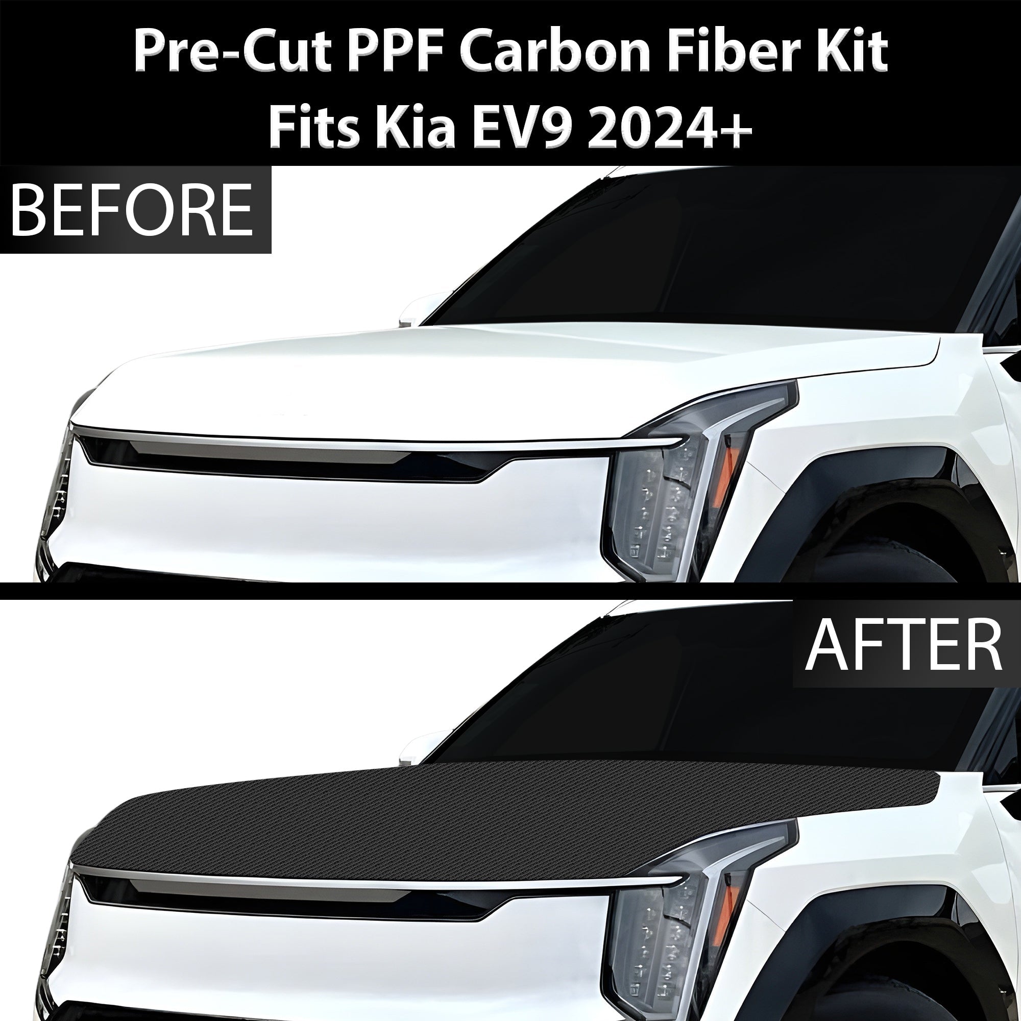 Fits KIA EV9 2024+ Precut Premium Gloss Black Carbon Fiber Hood Paint Protection Film PPF Decal Film Kit - 0