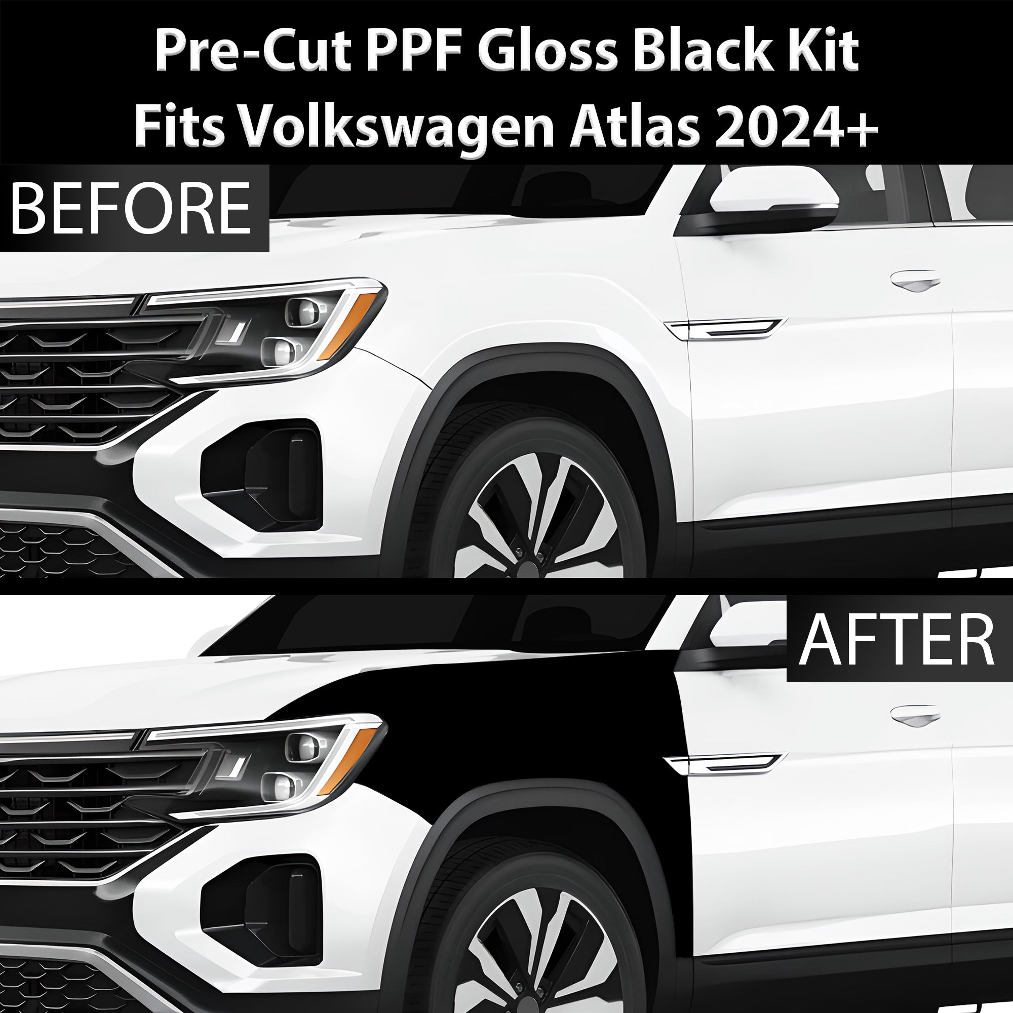 Fits Volkswagen Atlas 2024+ Precut Premium Gloss Black Carbon Fiber Fender Paint Protection Film PPF Decal Film Kit Cover