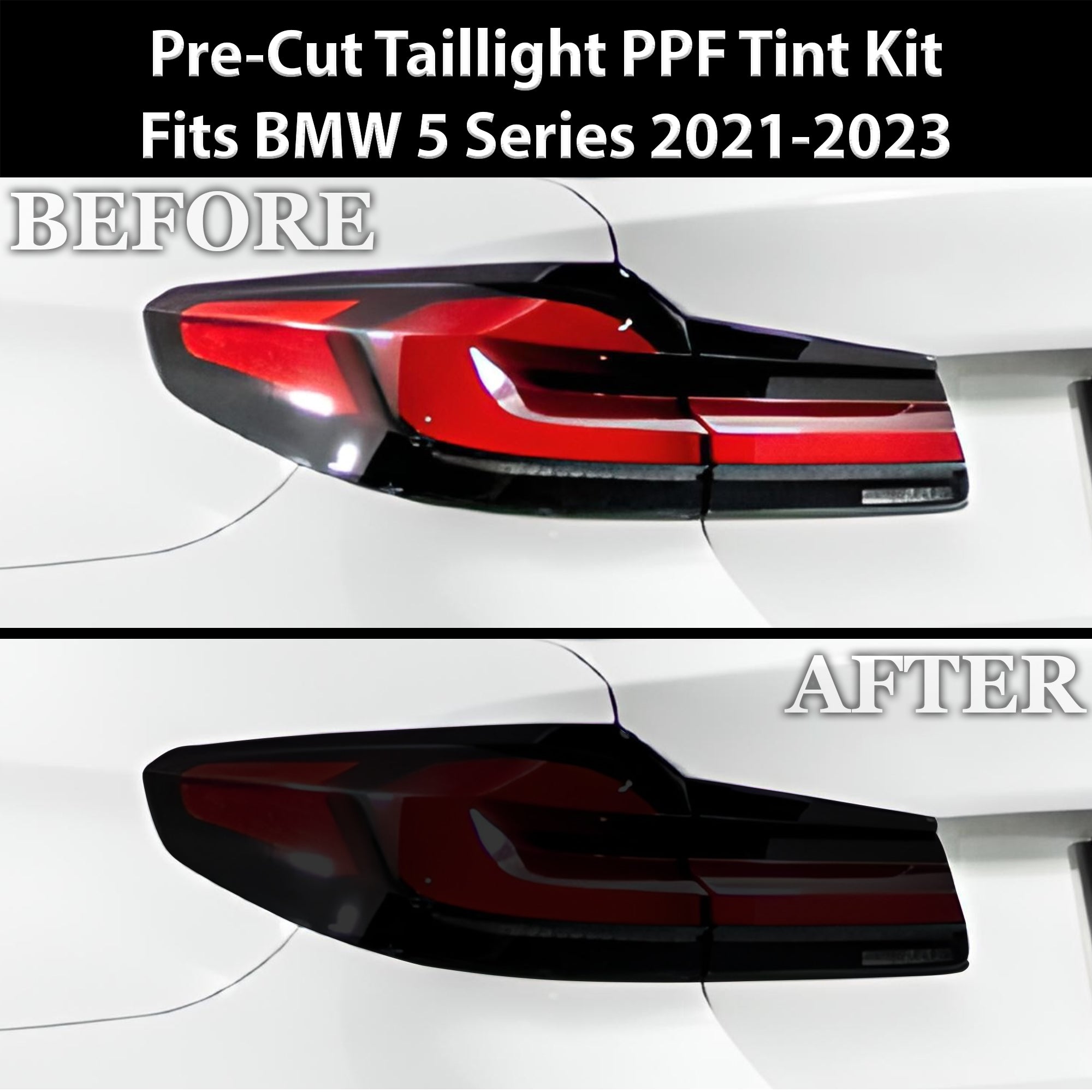 Fits BMW 5 Series 2021-2023 Full Headlight Taillight Precut Smoked PPF Tint Kit Film Overlay - 0