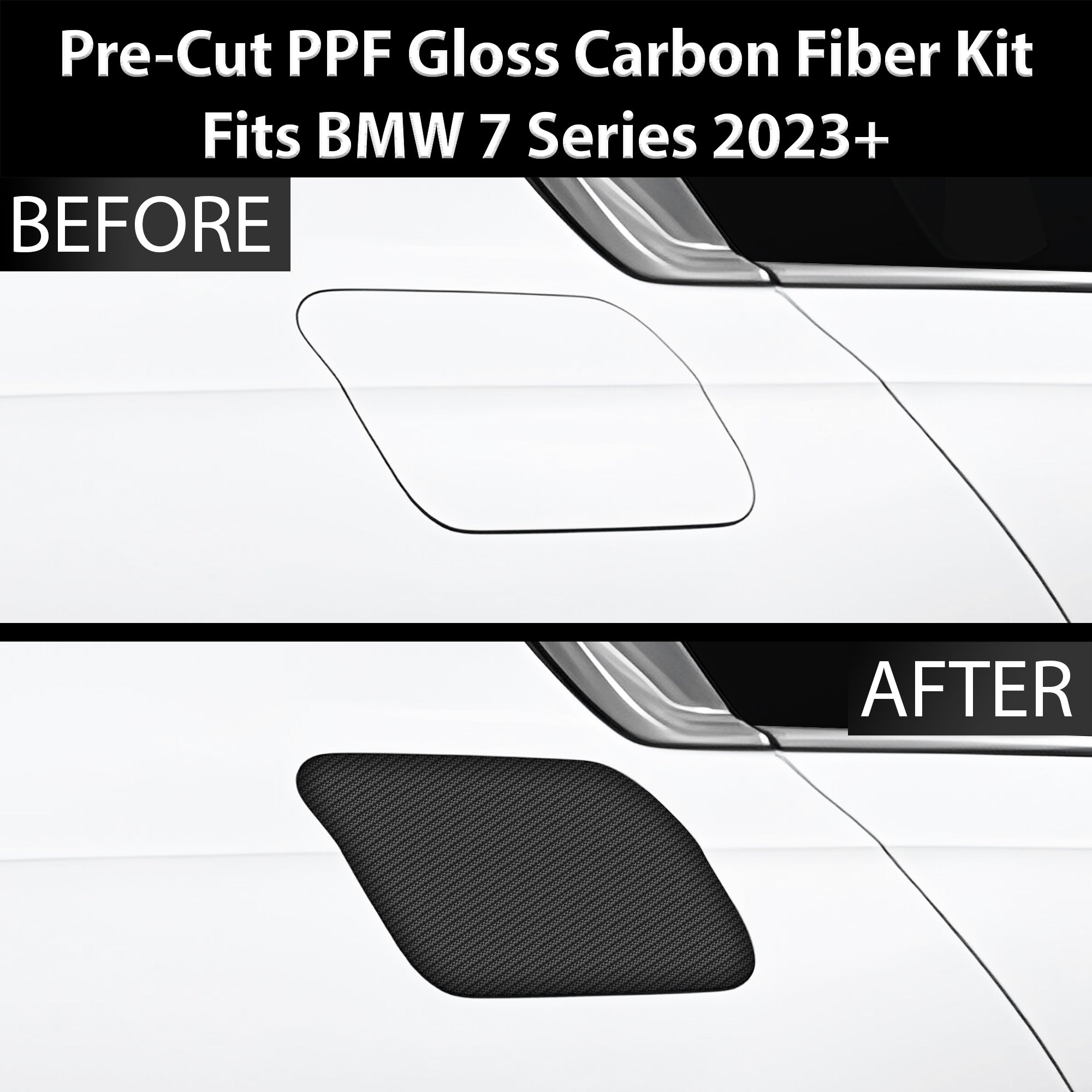 Fits BMW i7 7 Series 2023+ Precut Fuel Door Premium Paint Protection Film PPF Decal Film Kit Gas Cap Cover, Gloss Black Carbon Fiber - 0