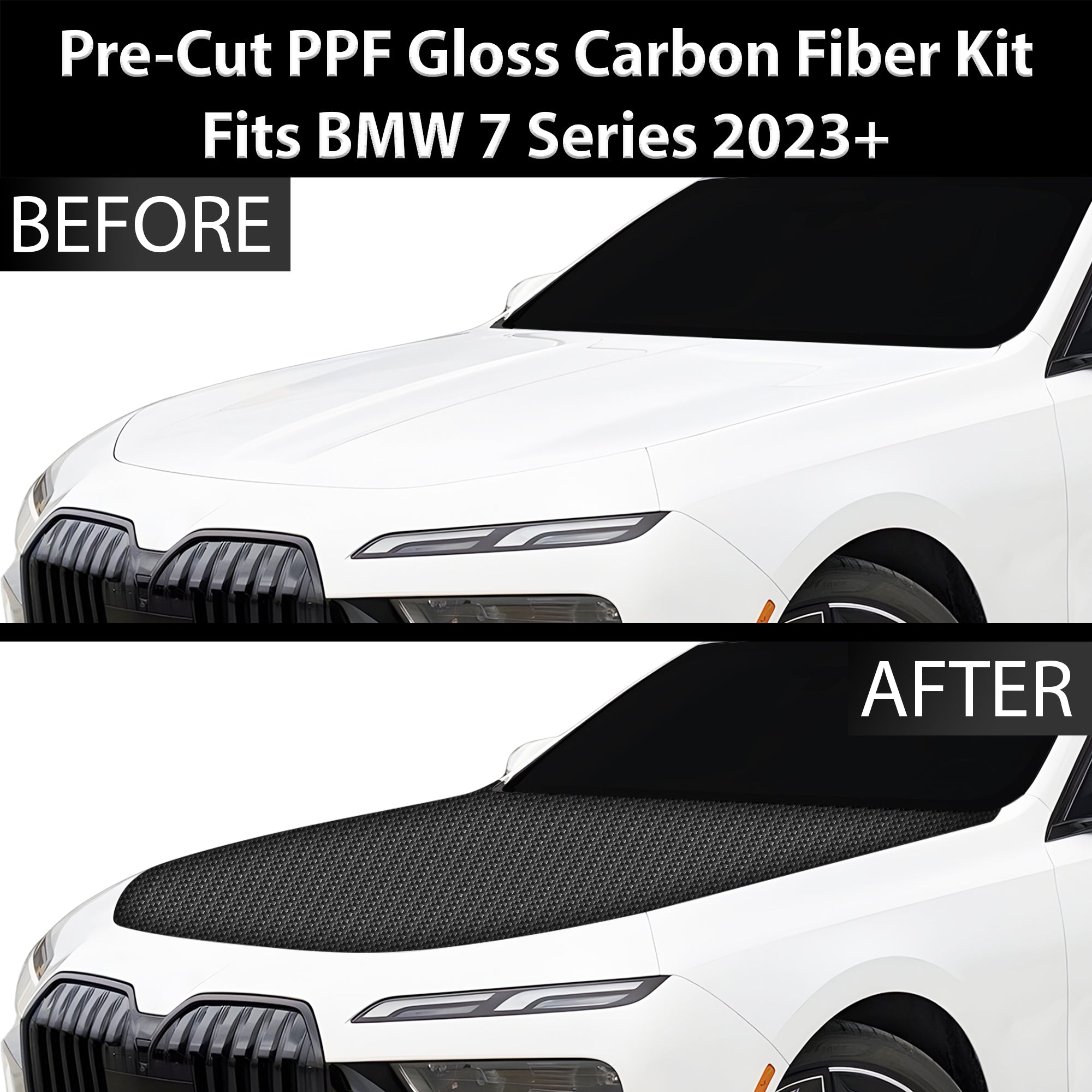 Fits BMW i7 7 Series 2023+ Precut Premium Gloss Black Carbon Fiber Hood Paint Protection Film PPF Decal Film Kit - 0