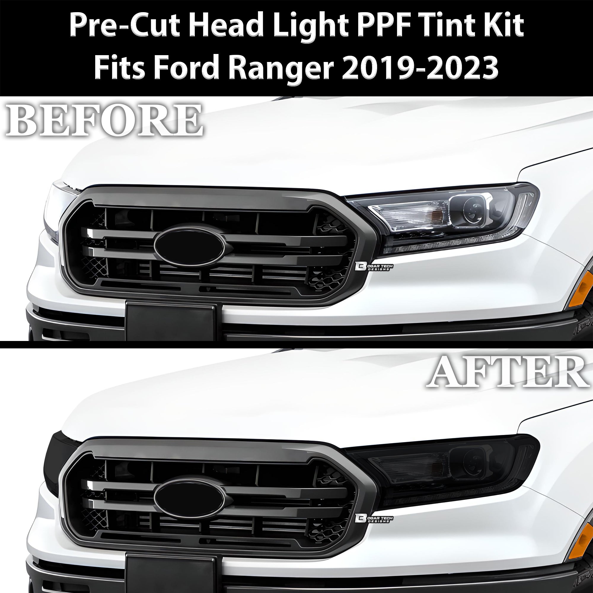 Full Headlight Taillight Precut Smoked PPF Tint Kit Film Overlay Fits Ford Ranger 2019-2023