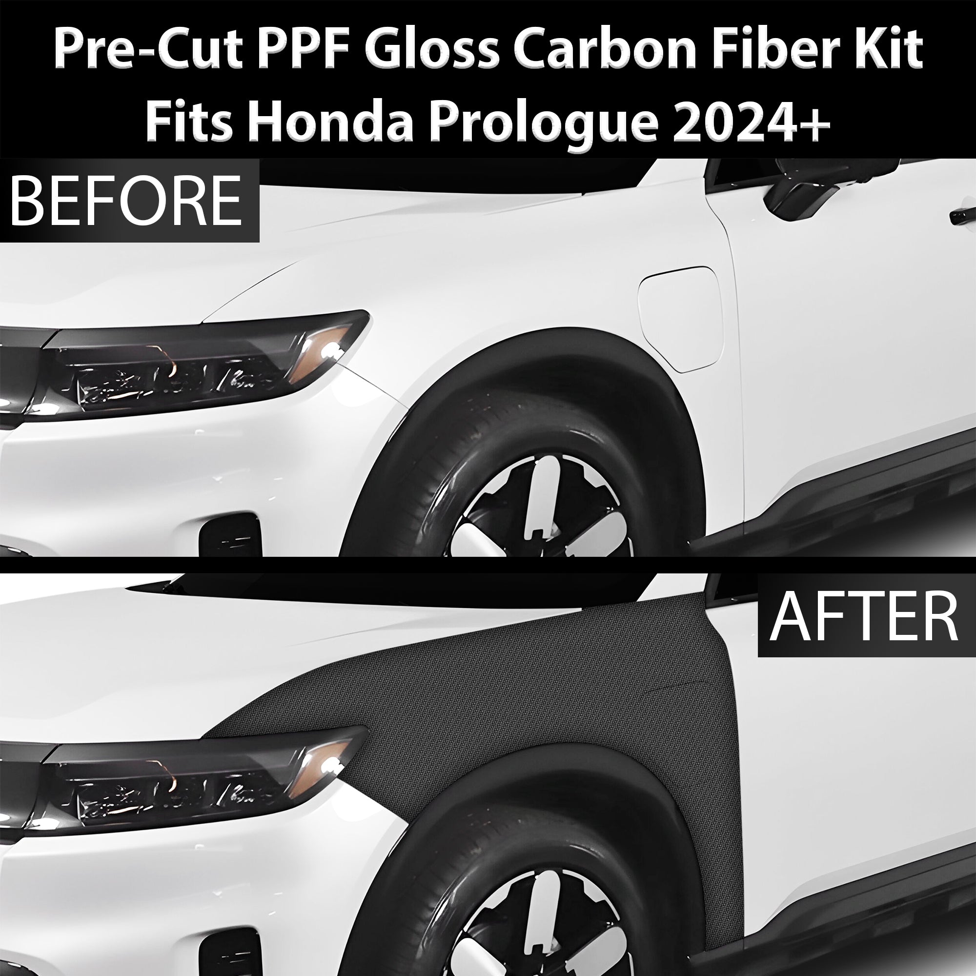 Fits Honda Prologue 2024+ Precut Premium Gloss Black Carbon Fiber Fender Paint Protection Film PPF Decal Film Kit - 0