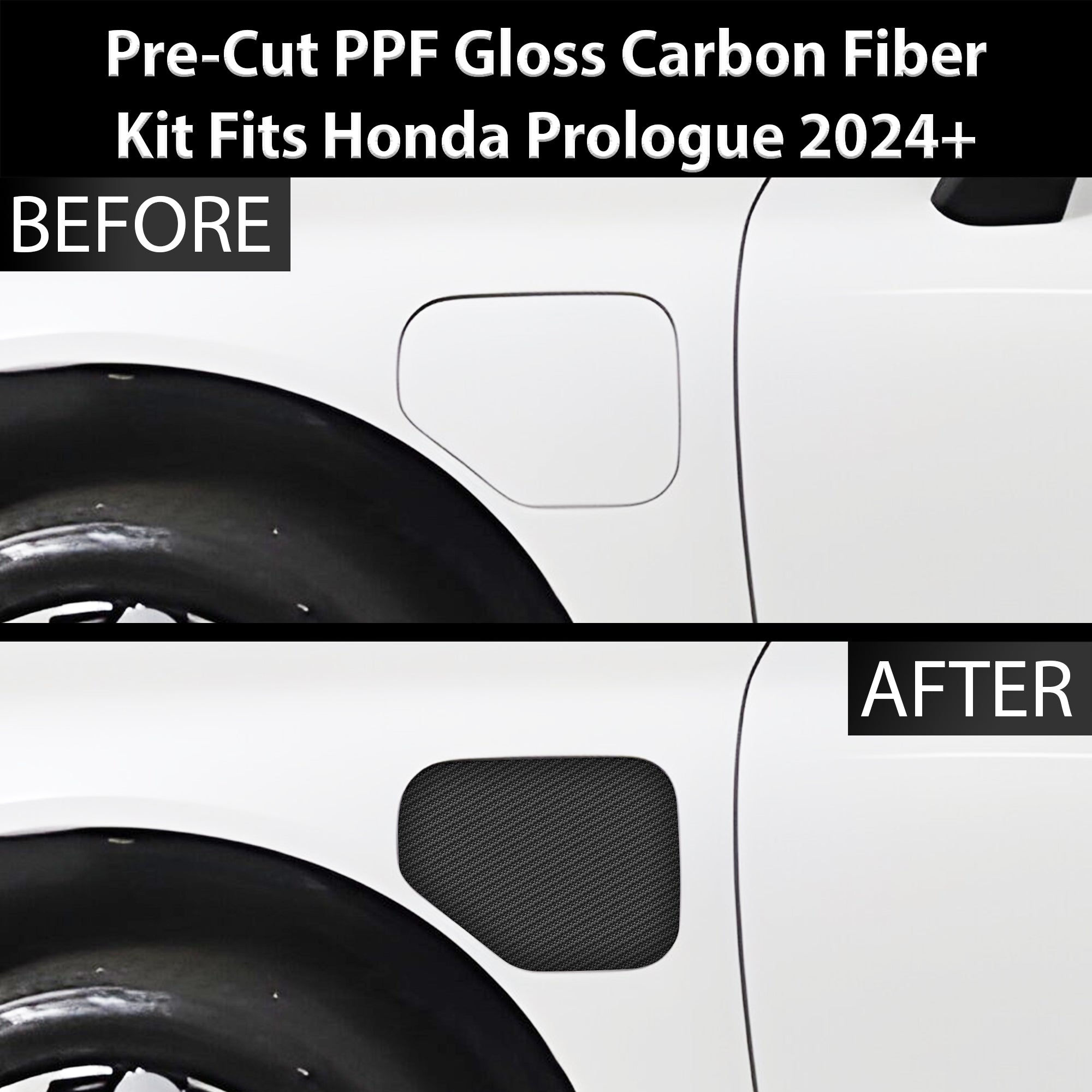 Fits Honda Prologue 2024+ Precut Fuel Door Premium Paint Protection Film PPF Decal Film Kit Gas Cap Cover, Gloss Black Carbon Fiber - 0