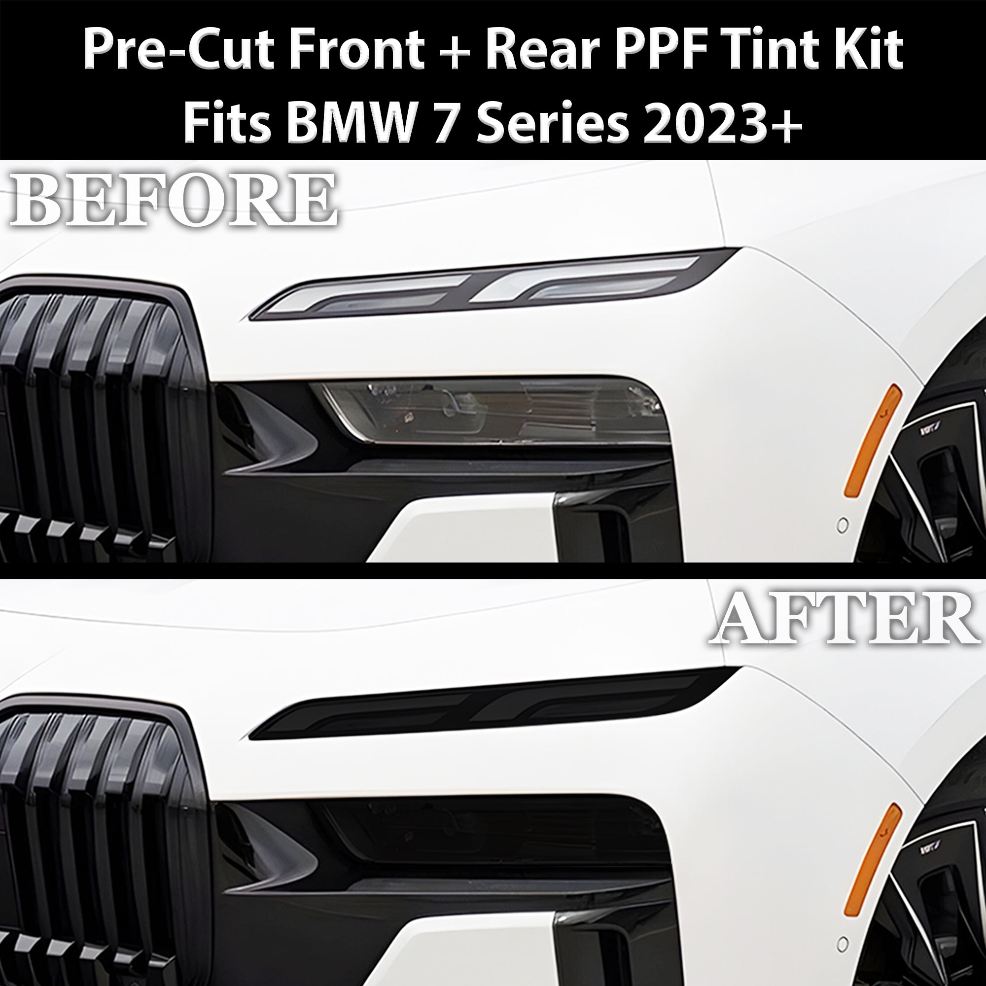 Fits BMW 7 Series 2023-2025 Full Headlight Taillight Precut Smoked PPF Tint Kit Film Overlay - 0