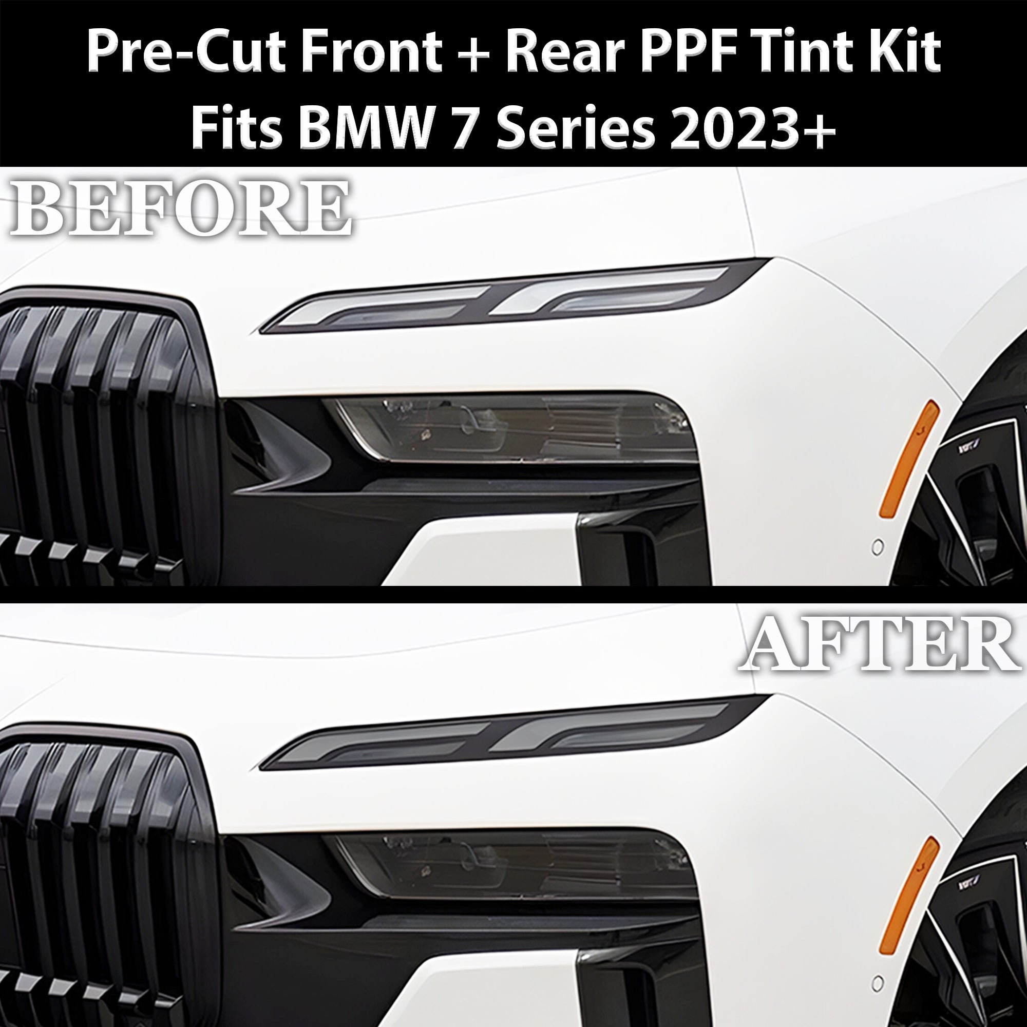 Fits BMW 7 Series 2023-2025 Full Headlight Taillight Precut Smoked PPF Tint Kit Film Overlay