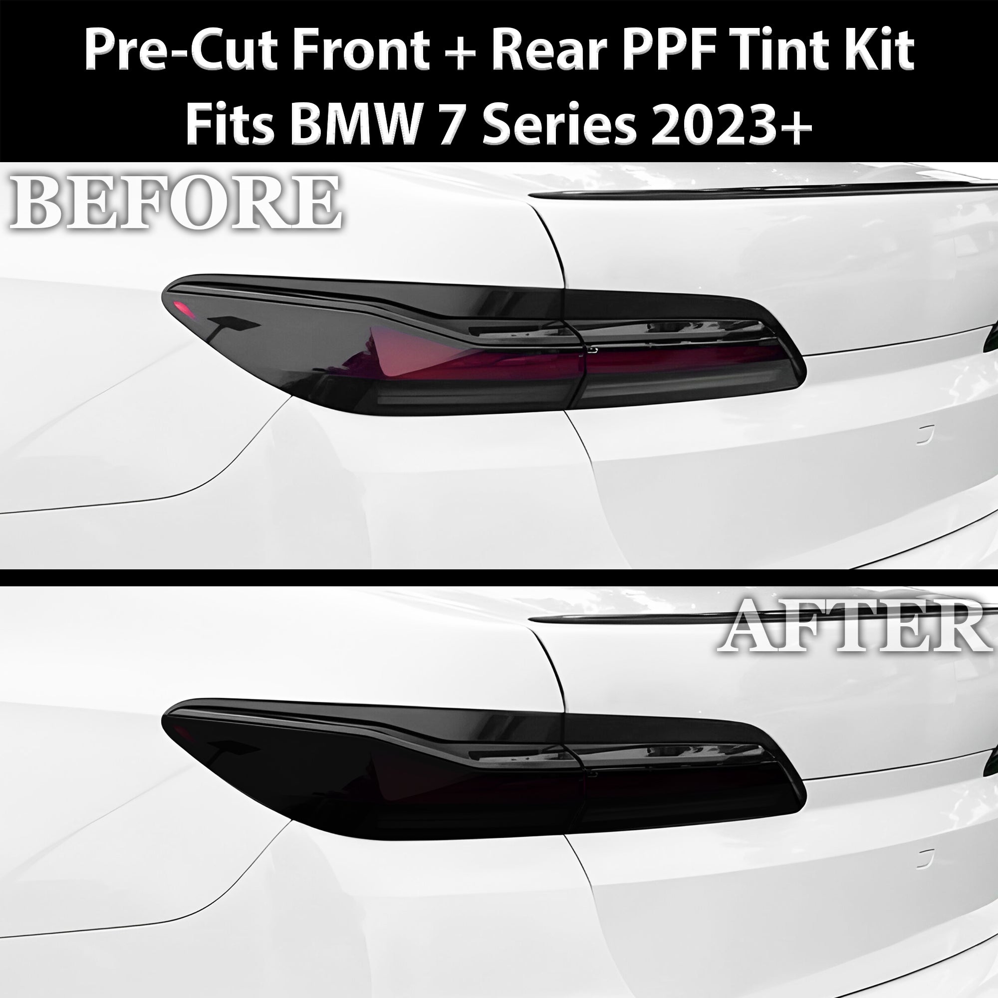 Fits BMW 7 Series 2023-2025 Full Headlight Taillight Precut Smoked PPF Tint Kit Film Overlay