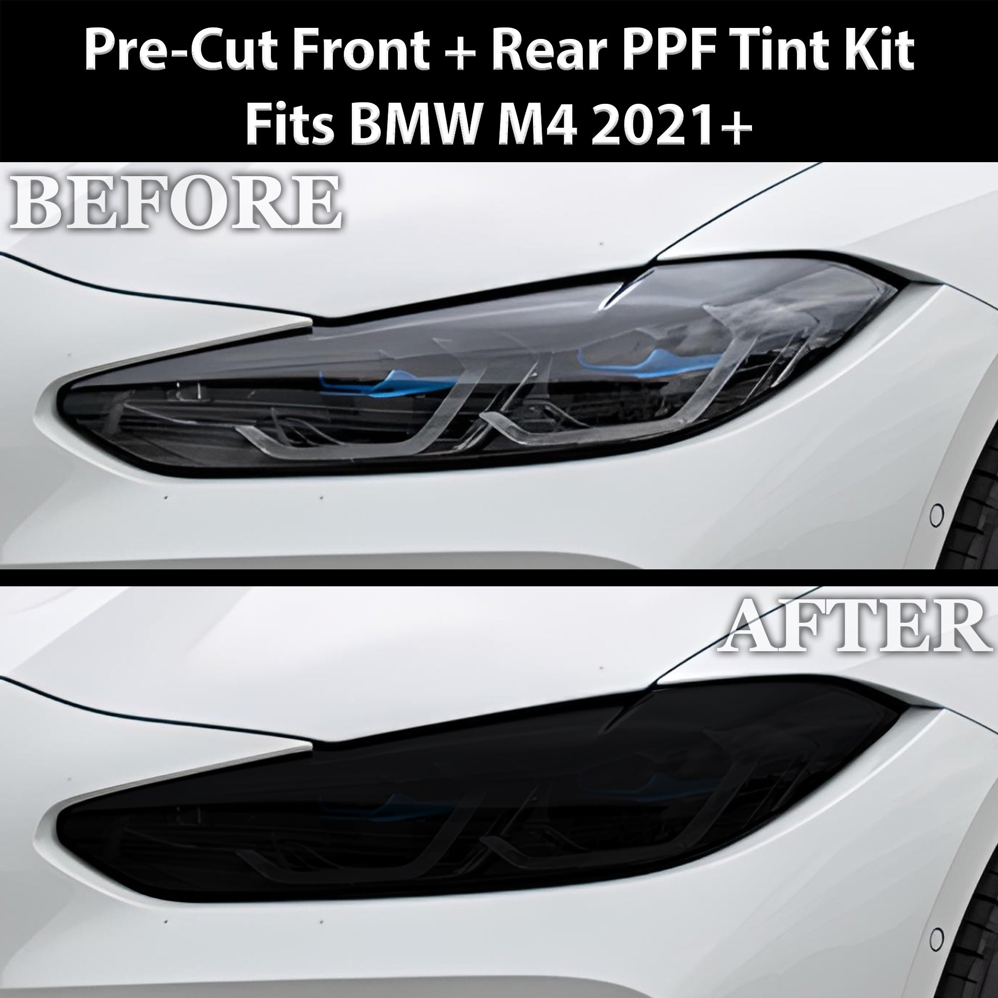 Fits BMW M4 2021-2025 Full Headlight Taillight Precut Smoked PPF Tint Kit Film Overlay - 0