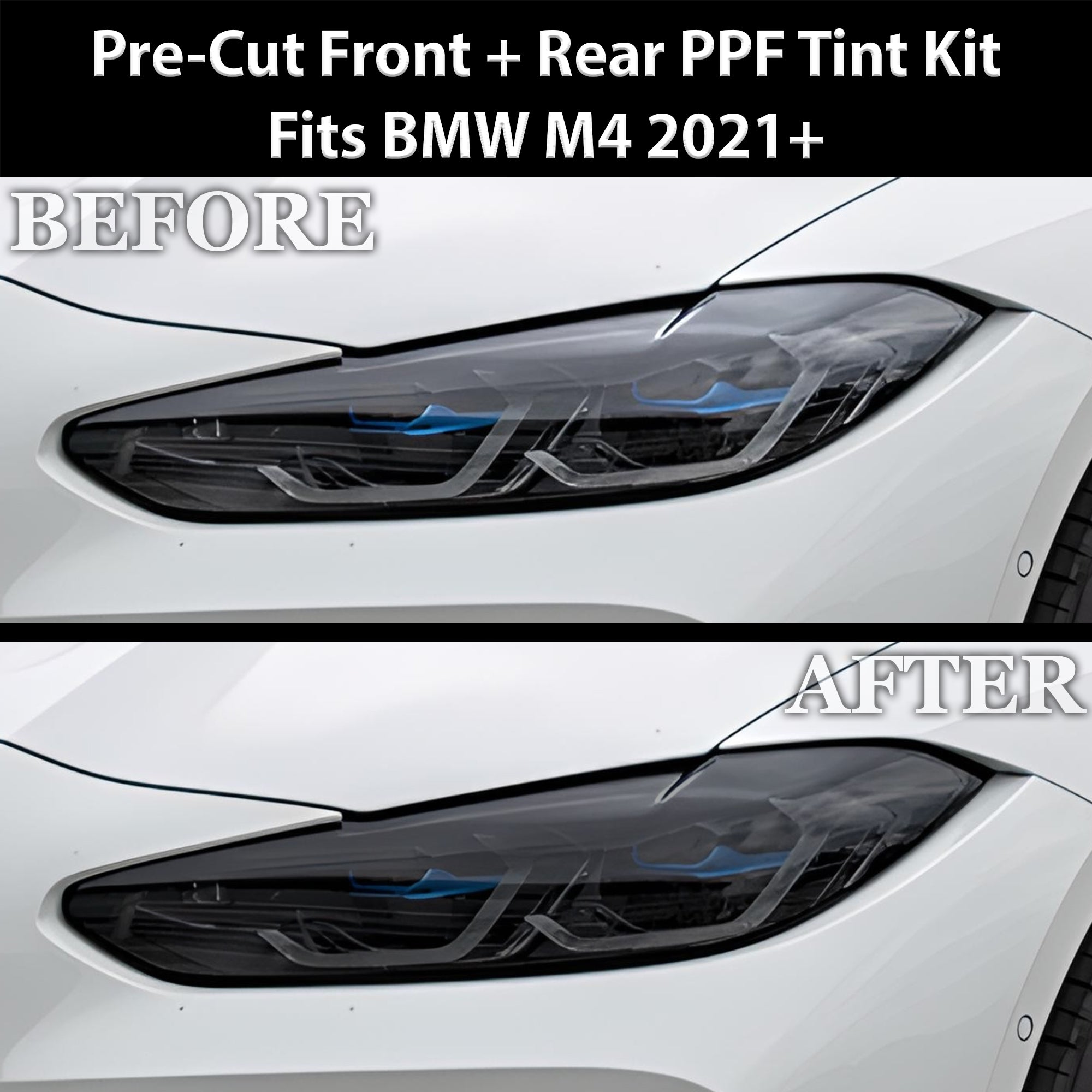 Fits BMW M4 2021-2025 Full Headlight Taillight Precut Smoked PPF Tint Kit Film Overlay