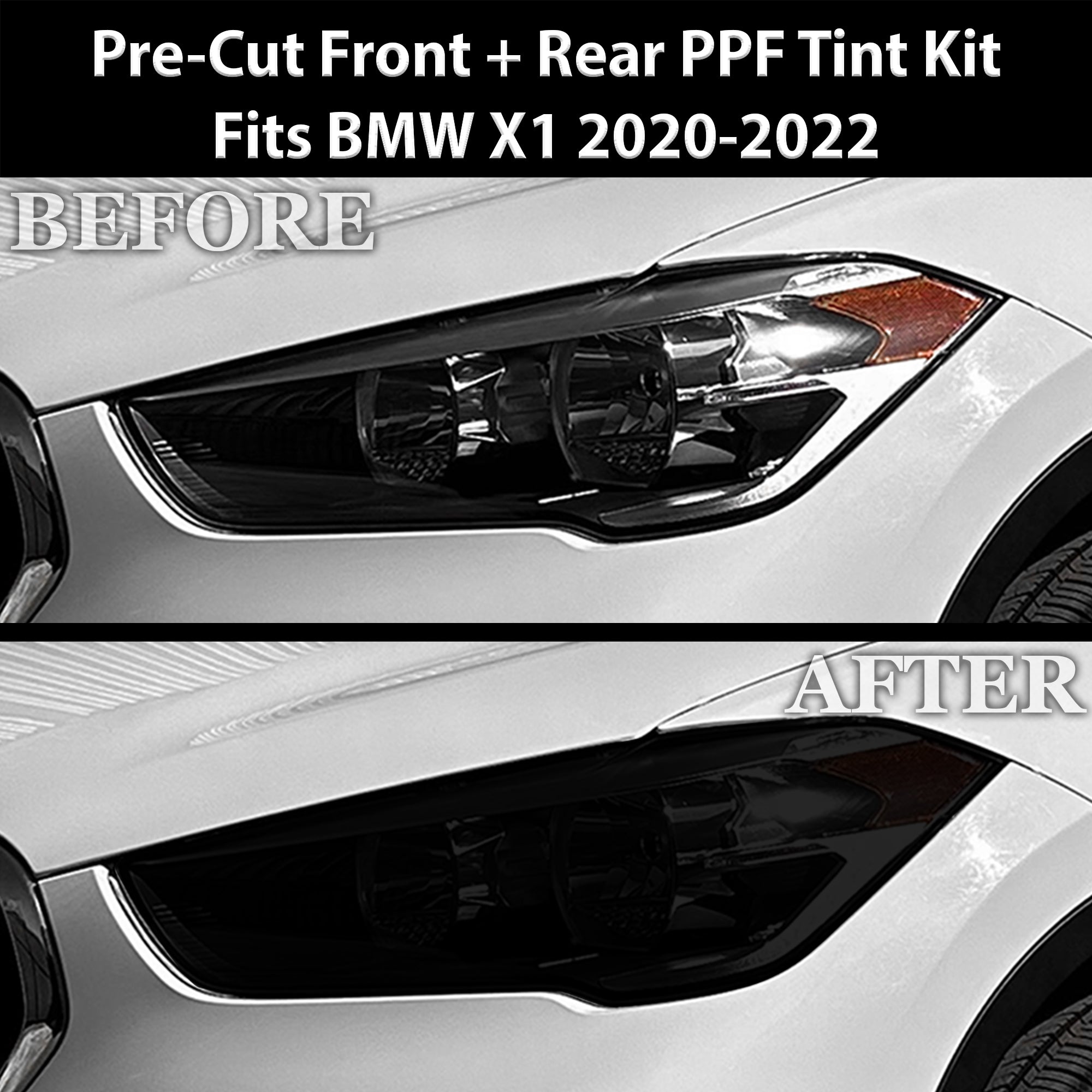 Fits BMW X1 2020-2022 Full Headlight Taillight Precut Smoked PPF Tint Kit Film Overlay - 0