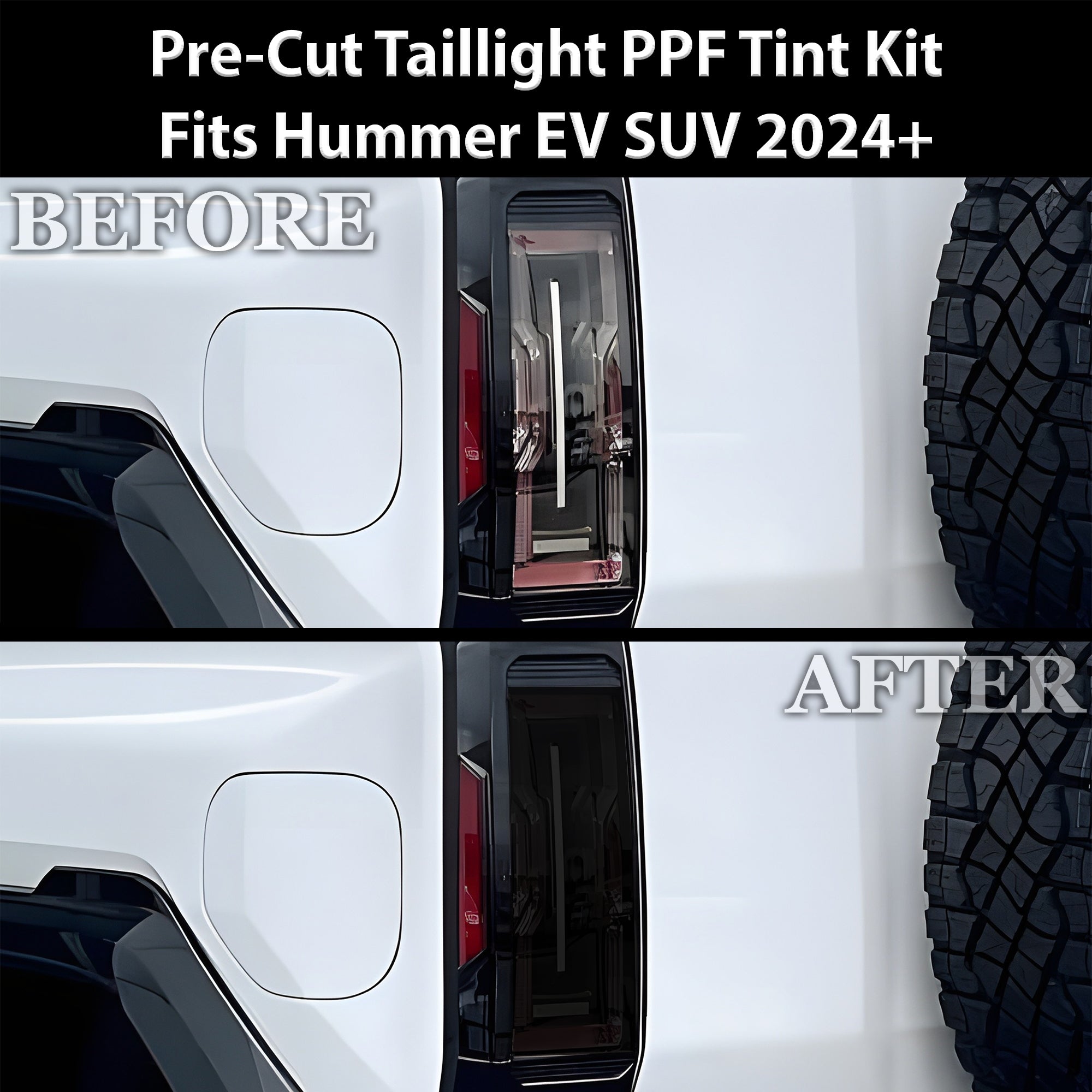 Fits GMC Hummer EV 2023-2025 Full Headlight Taillight Precut Smoked PPF Tint Kit Film Overlay - 0