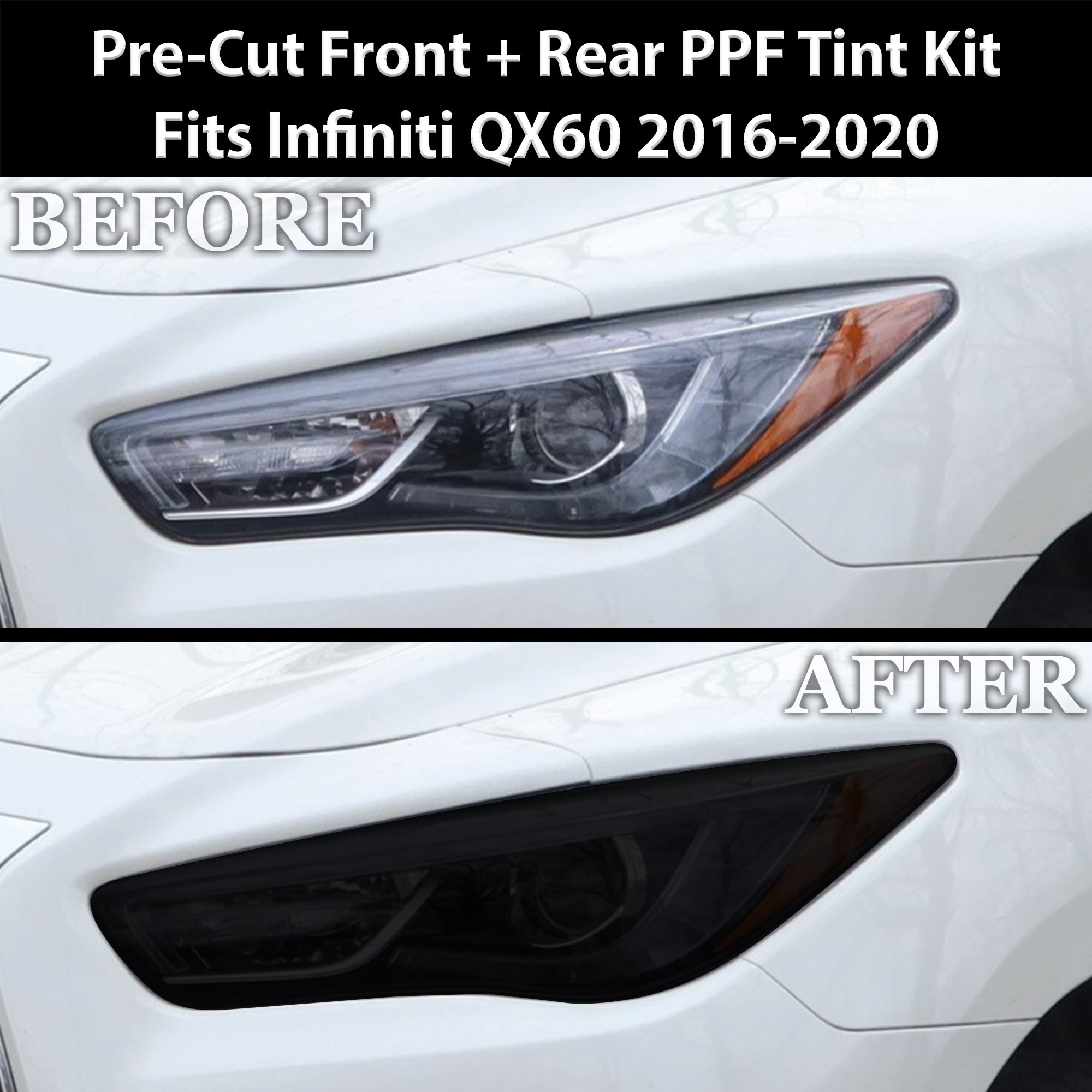 Fits Infiniti QX60 2016-2020 Full Headlight Taillight Precut Smoked PPF Tint Kit Film Overlay - 0