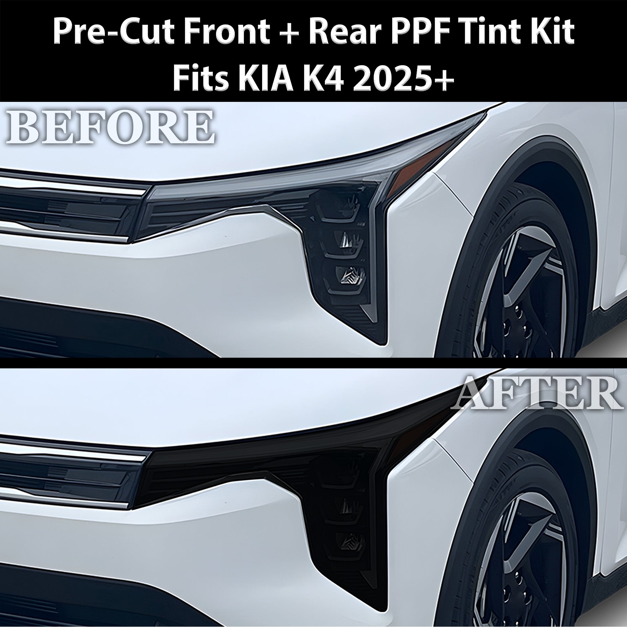 Fits KIA K4 2025+ Full Headlight Taillight Precut Smoked PPF Tint Kit Film Overlay 2025-2026 - 0