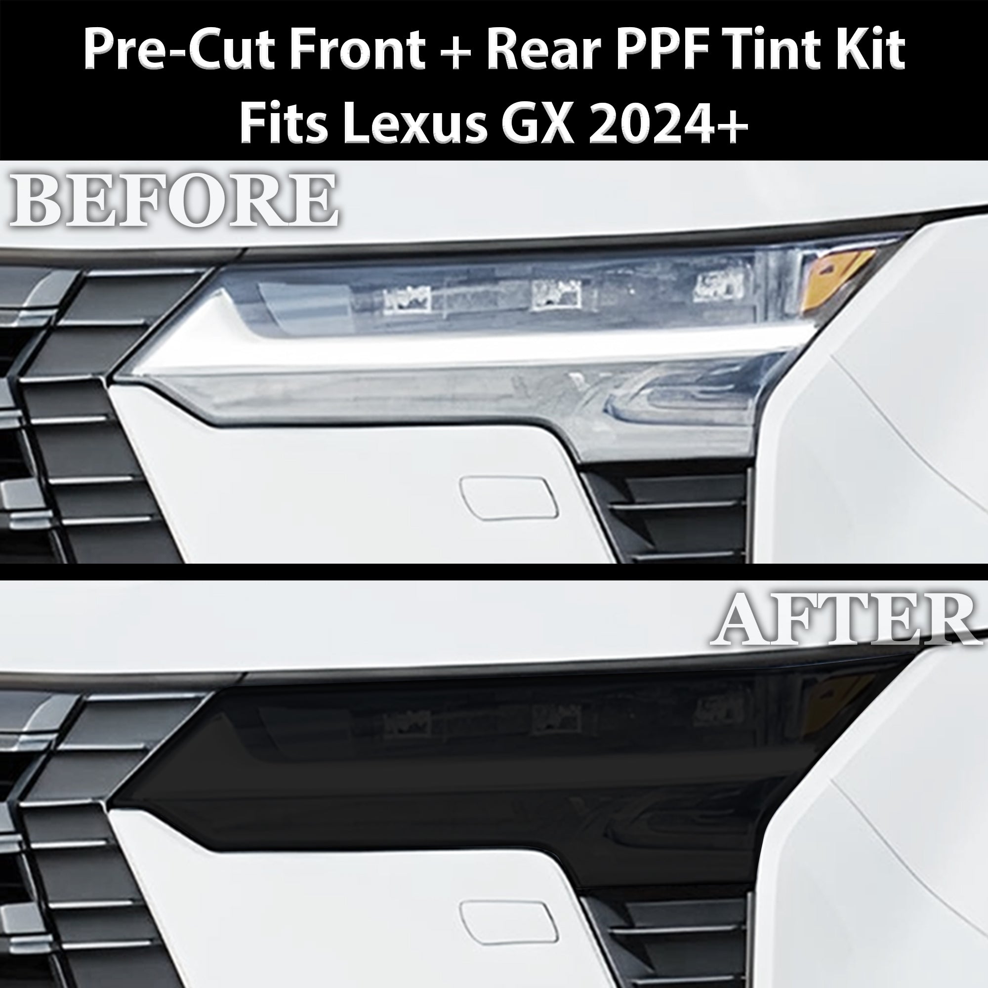 Fits Lexus GX 2024-2025 Full Headlight Taillight Precut Smoked PPF Tint Kit Film Overlay - 0