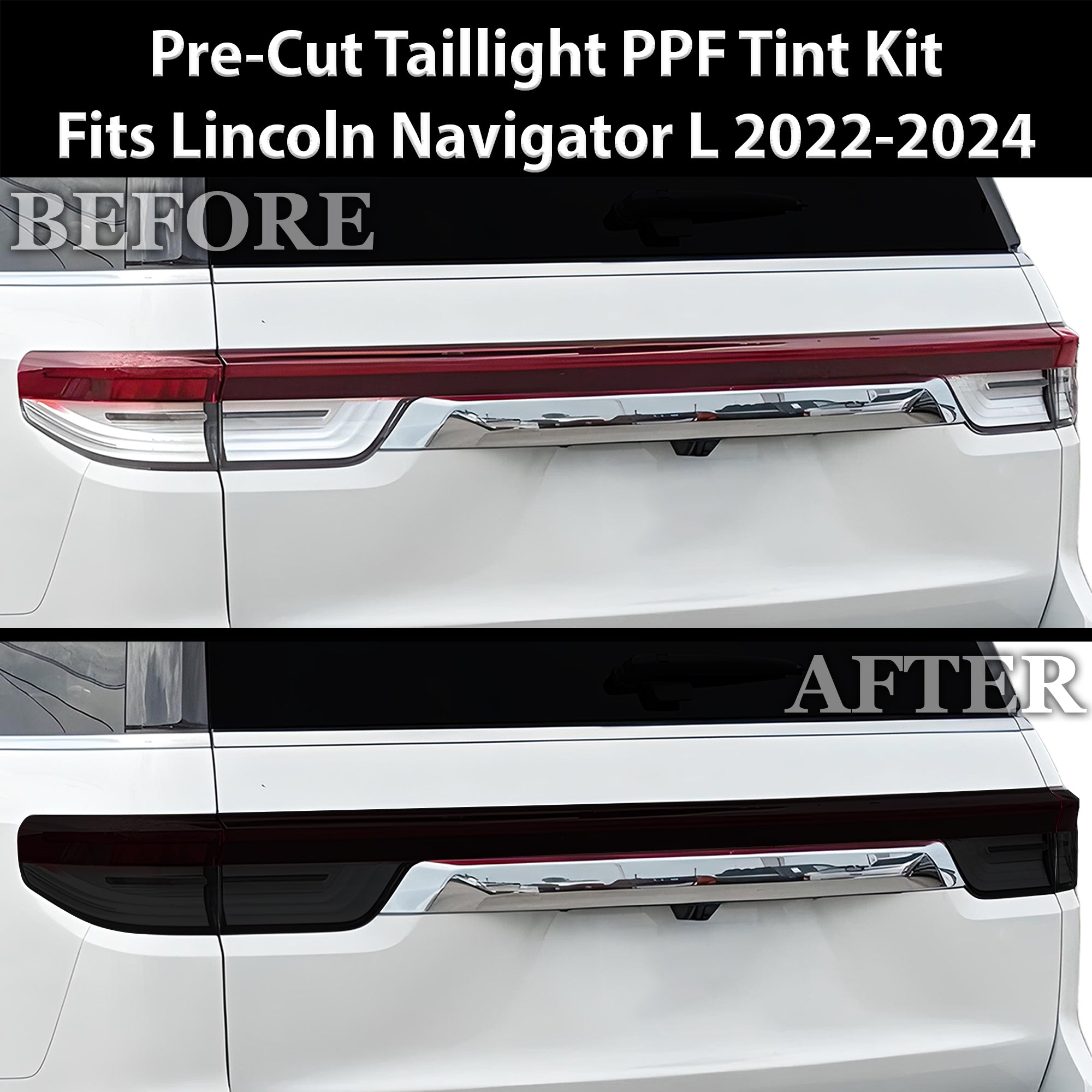 Fits Lincoln Navigator L 2022-2024 Full Headlight Taillight Precut Smoked PPF Tint Kit Film Overlay - 0