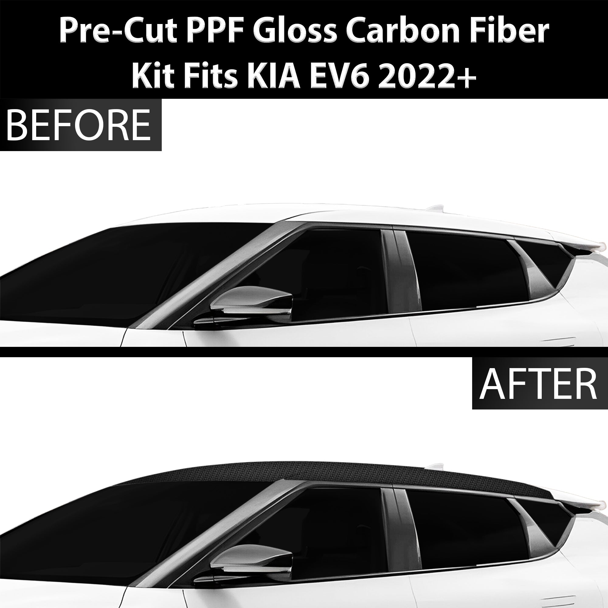 Fits KIA EV6 2022+ Precut Premium Gloss Black Carbon Fiber Roof Paint Protection Film PPF Decal Film Kit - 0