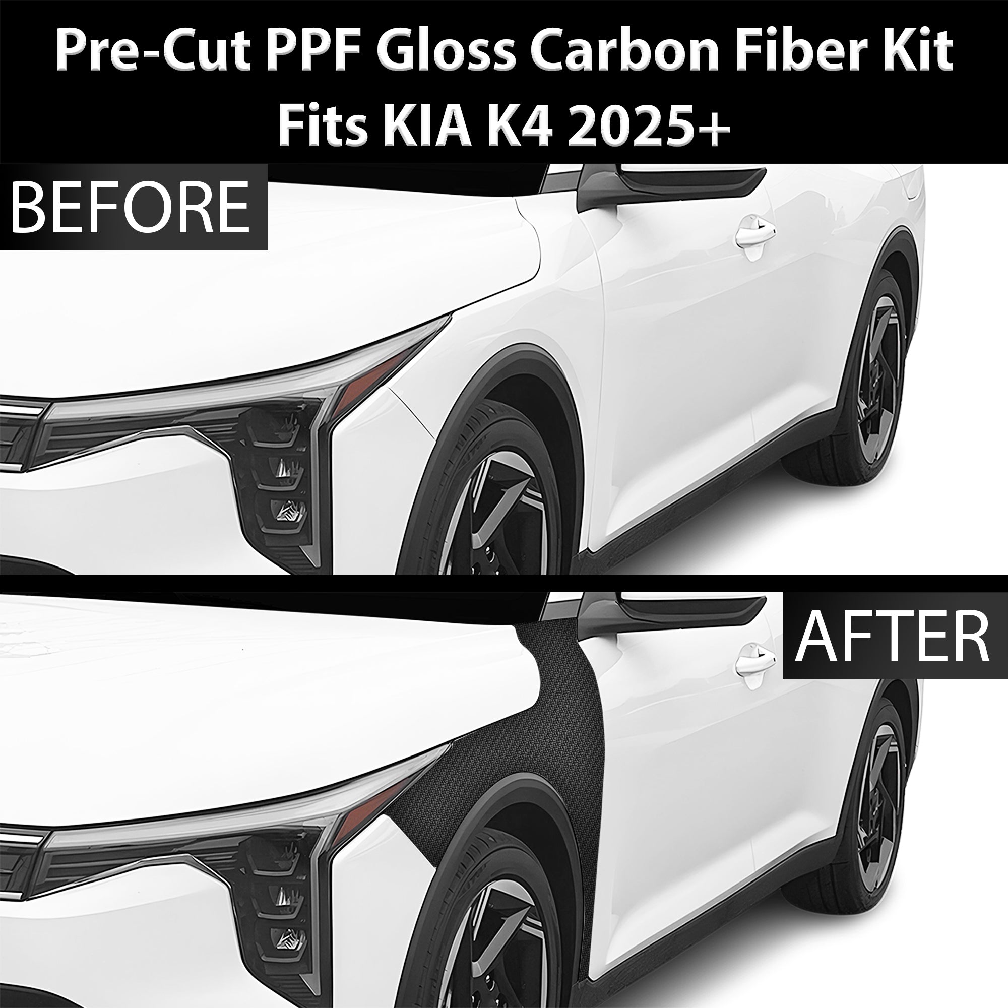 Fits KIA K4 2025 Precut Premium Gloss Black Carbon Fiber Fender Paint Protection Film PPF Decal Film Kit - 0