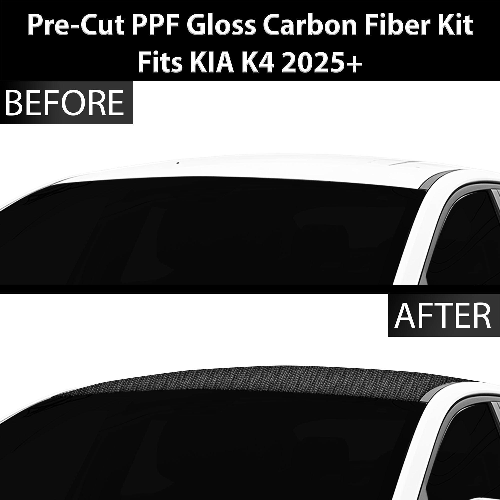 Fits KIA K4 2025+ Precut Premium Gloss Black Carbon Fiber Roof Paint Protection Film PPF Decal Film Kit - 0