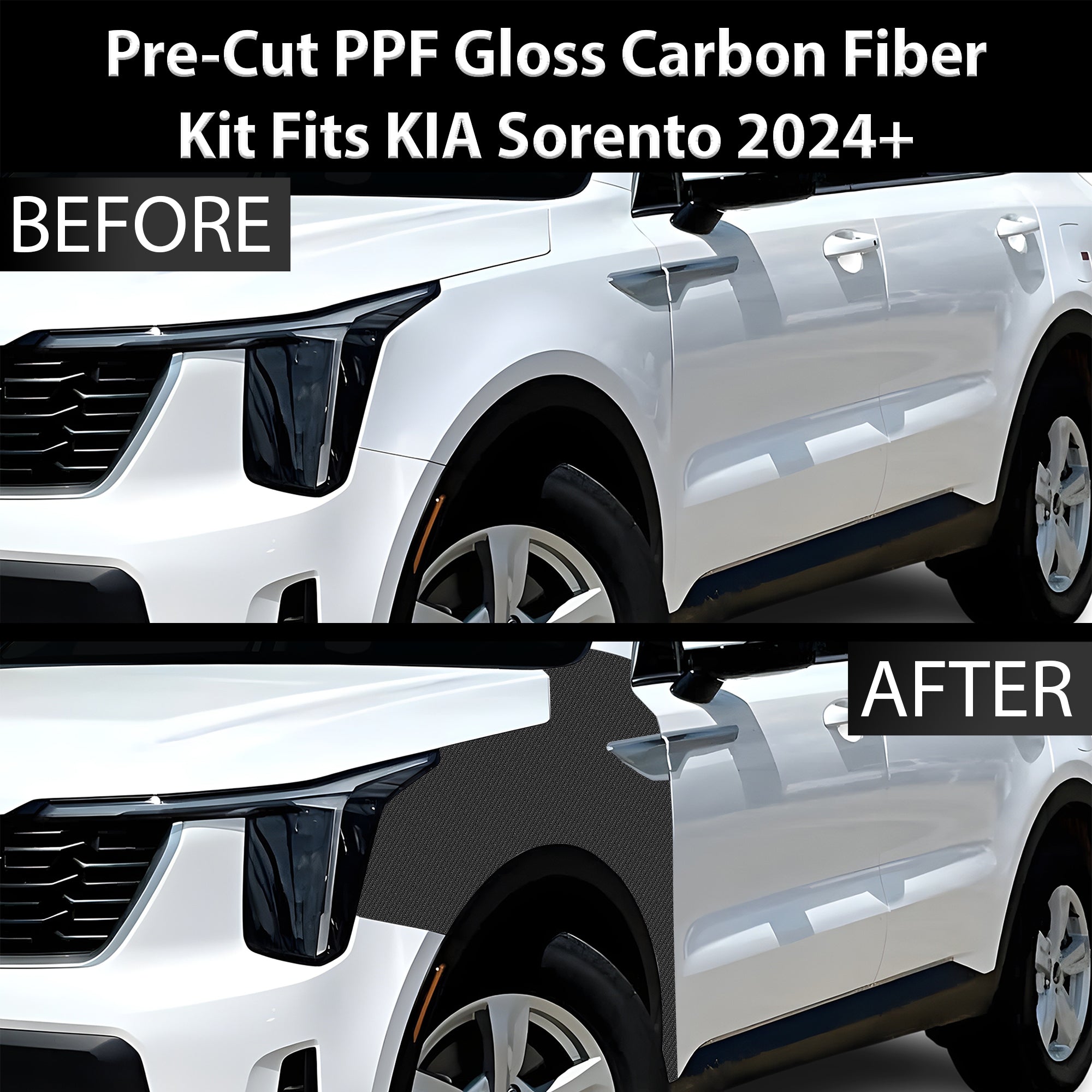 Fits KIA Sorento 2024+ Precut Premium Gloss Black Carbon Fiber Fender Paint Protection Film PPF Decal Film Kit - 0