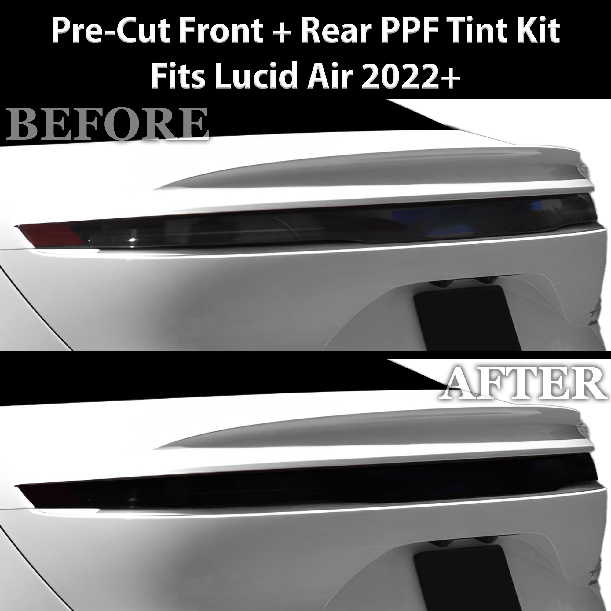 Fits Lucid Air Full Headlight Taillight Precut Smoked PPF Tint Kit Film Overlay 2022-2025 - 0
