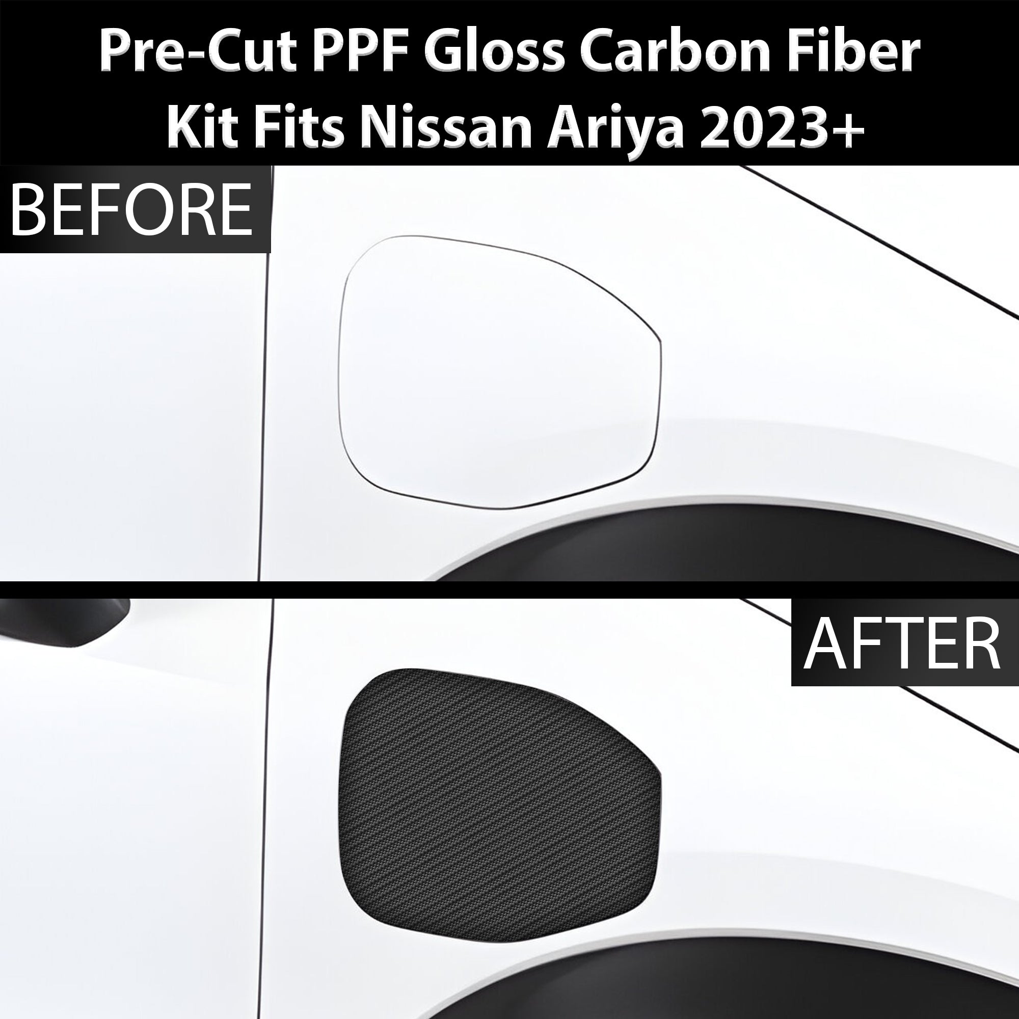 Fits Nissan Ariya 2023+ Precut Fuel Door Premium Paint Protection Film PPF Decal Film Kit Gas Cap Cover, Gloss Black Carbon Fiber - 0