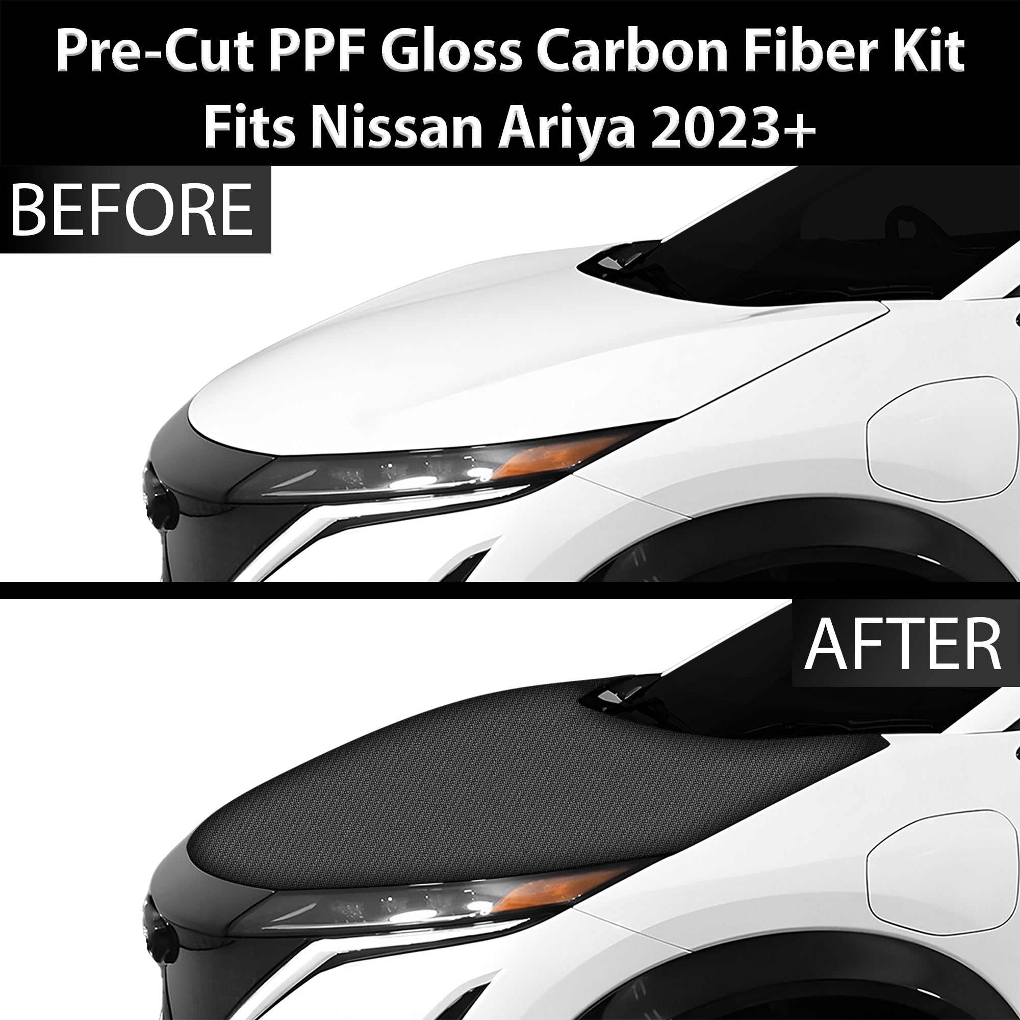 Fits Nissan Ariya 2023+ Precut Premium Gloss Black Carbon Fiber Hood Paint Protection Film PPF Decal Film Kit - 0