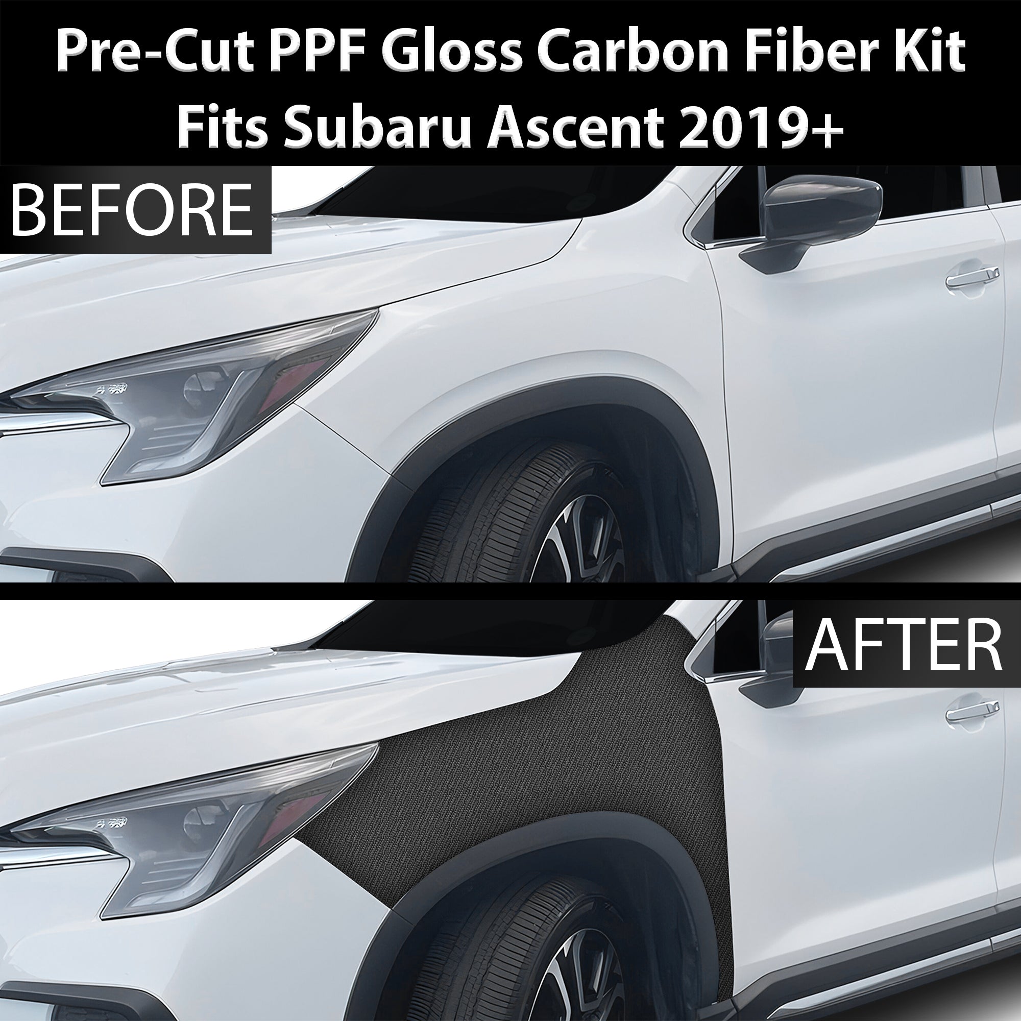 Fits Subaru Ascent 2019+ Precut Premium Gloss Black Carbon Fiber Fender Paint Protection Film PPF Decal Film Kit - 0