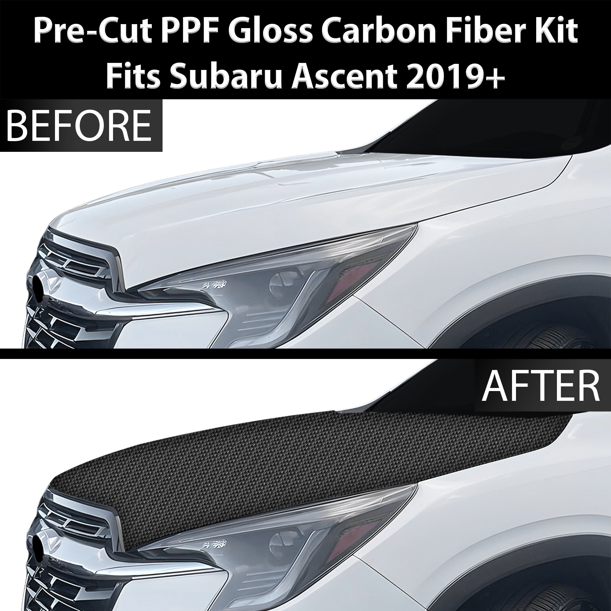Fits Subaru Ascent 2019+ Precut Premium Gloss Black Carbon Fiber Hood Paint Protection Film PPF Decal Film Kit - 0