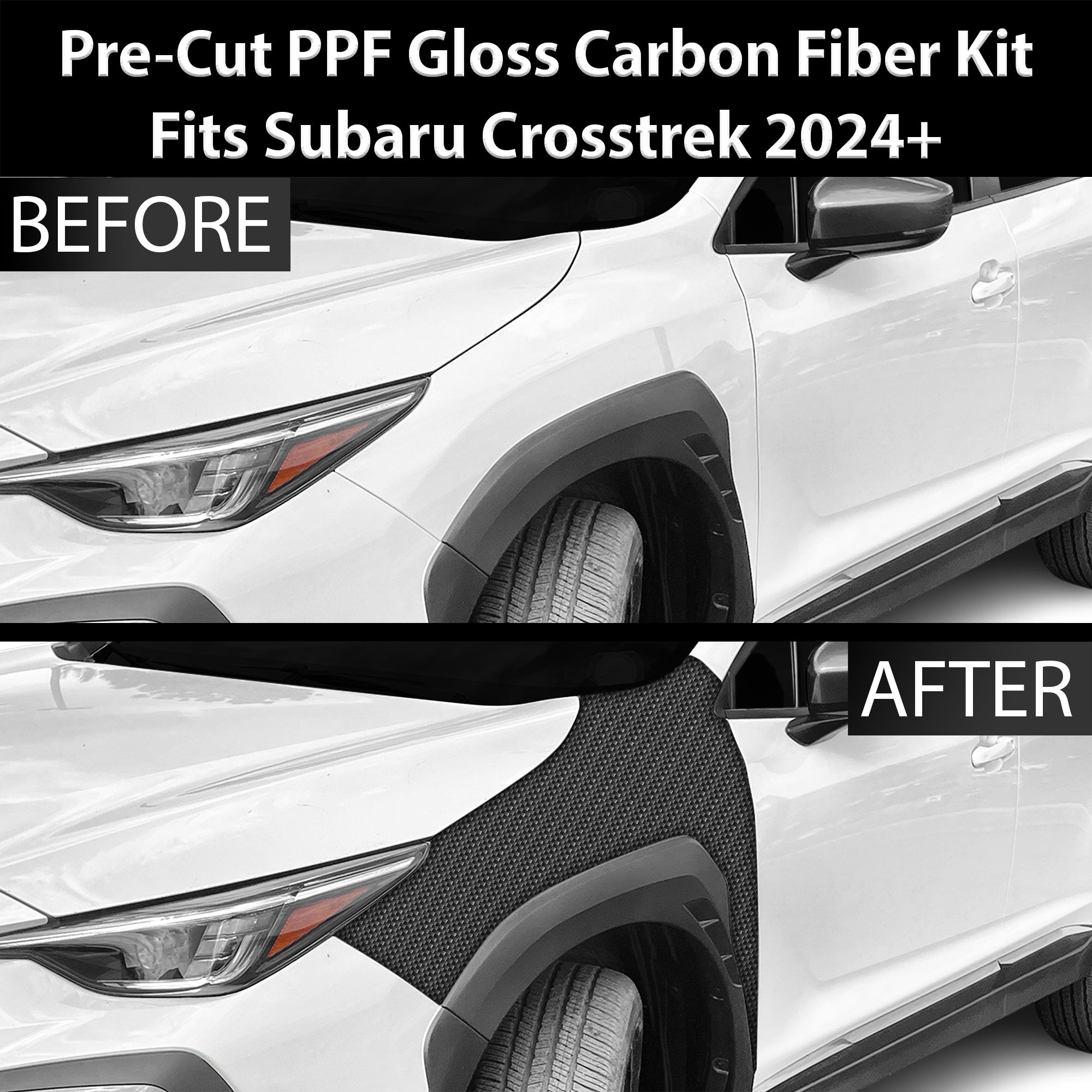 Fits Subaru Crosstrek 2024+ Precut Premium Gloss Black Carbon Fiber Fender Paint Protection Film PPF Decal Film Kit - 0