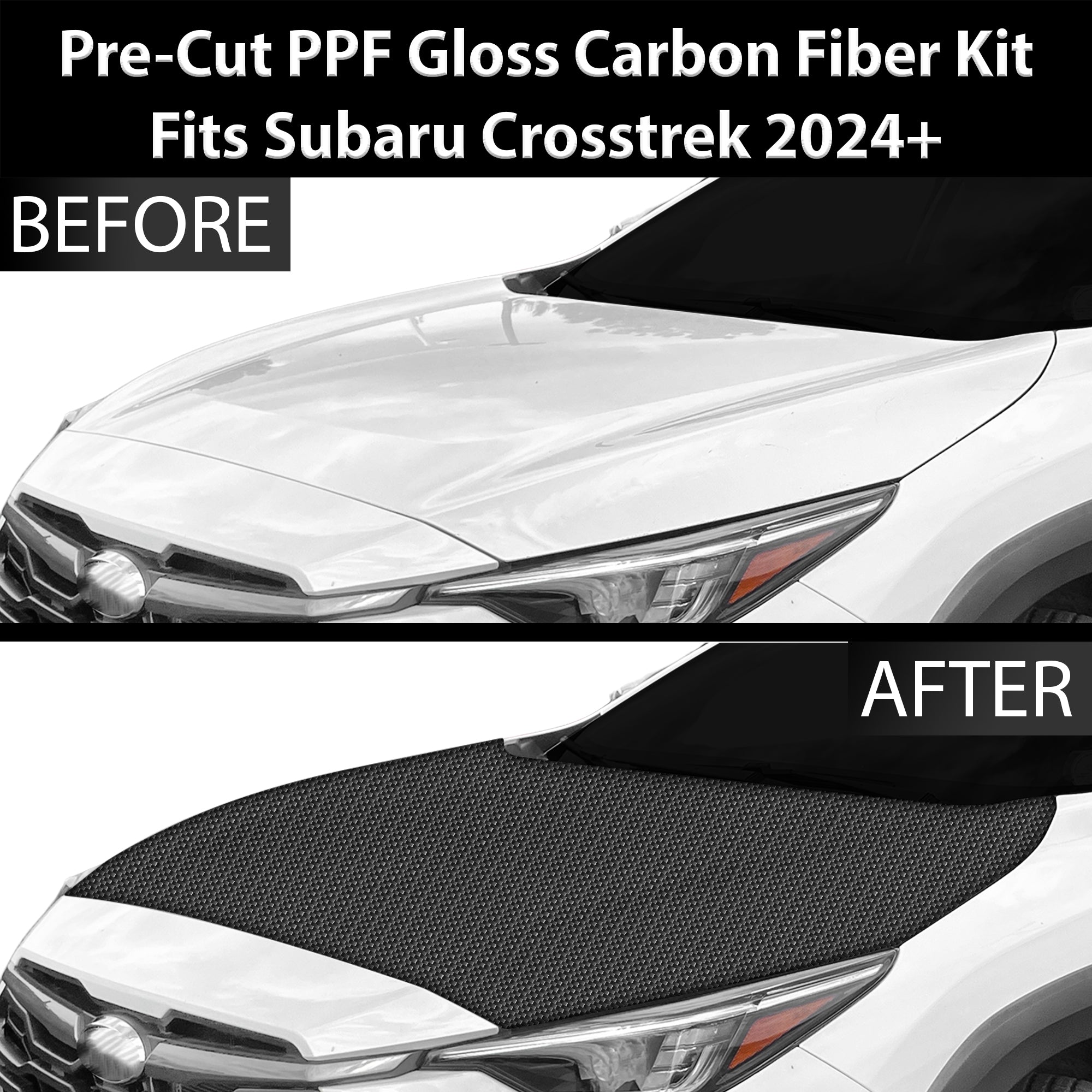 Fits Subaru Crosstrek 2024+ Precut Premium Gloss Black Carbon Fiber Hood Paint Protection Film PPF Decal Film Kit - 0