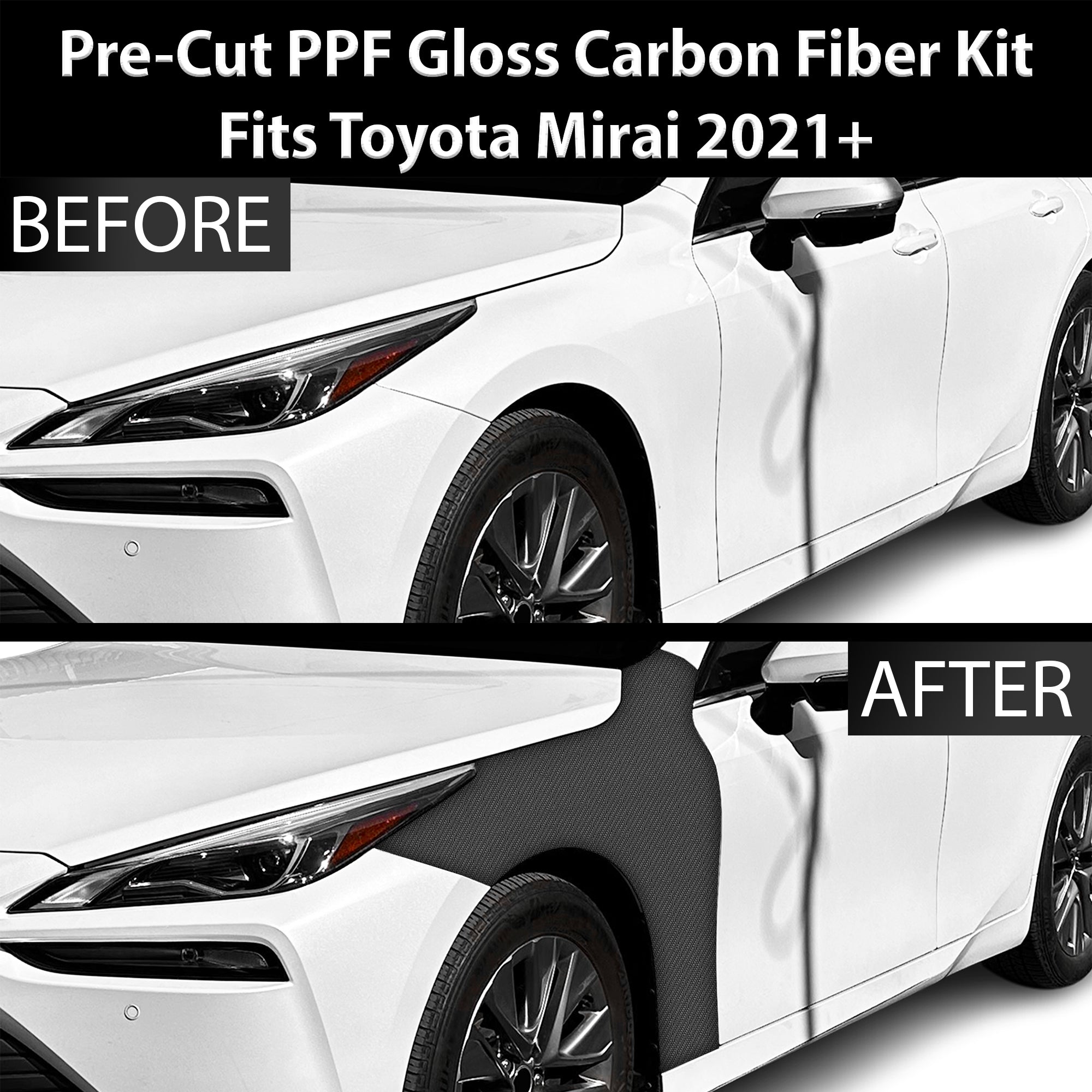 Fits Toyota Mirai 2021+ Precut Premium Gloss Black Carbon Fiber Fender Paint Protection Film PPF Decal Film Kit - 0