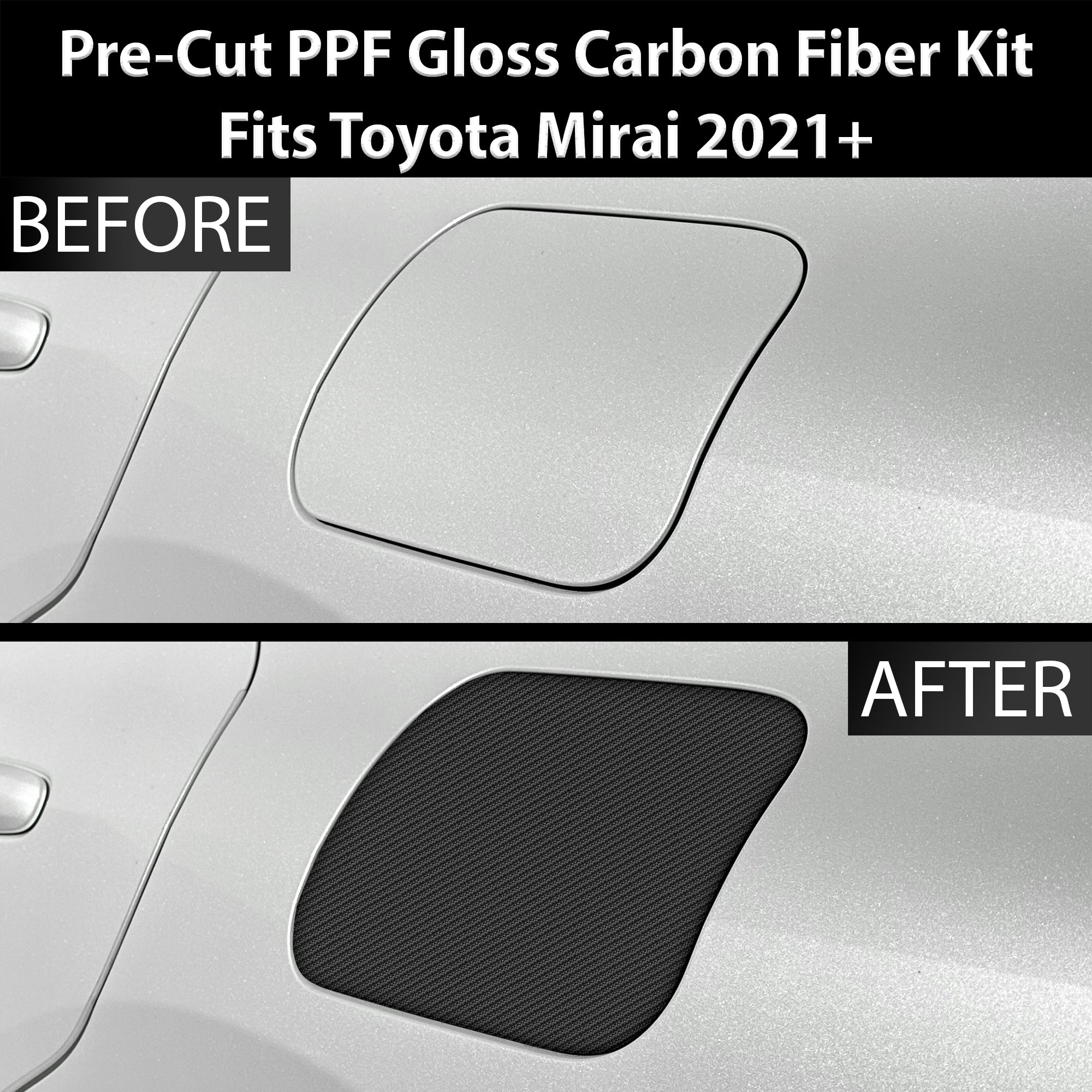 Fits Toyota Mirai 2021+ Precut Fuel Door Premium Paint Protection Film PPF Decal Film Kit Gas Cap Cover, Gloss Black Carbon Fiber - 0