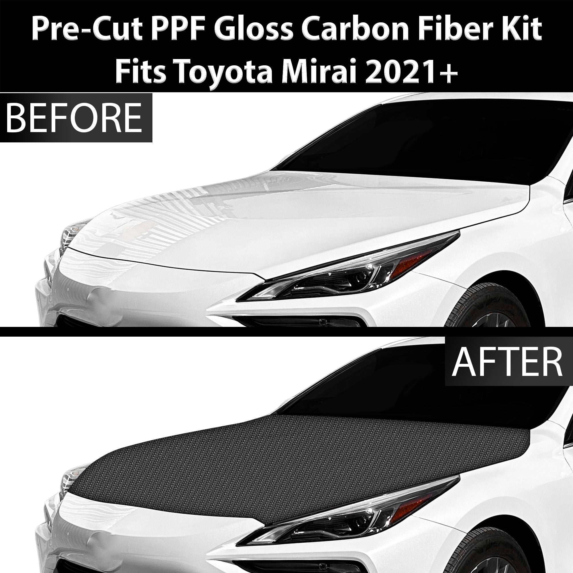Fits Toyota Mirai 2021+ Precut Premium Gloss Black Carbon Fiber Hood Paint Protection Film PPF Decal Film Kit - 0