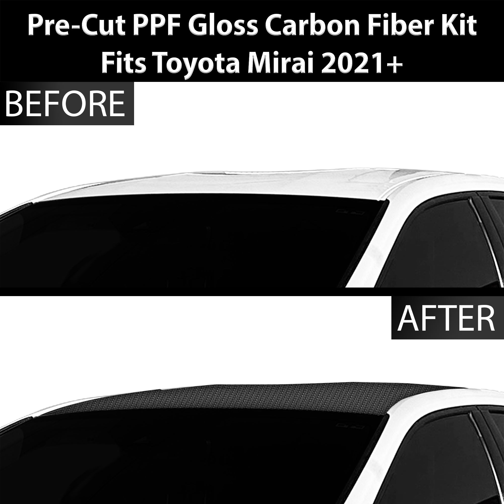 Fits Toyota Mirai 2021+ Precut Premium Gloss Black Carbon Fiber Roof Paint Protection Film PPF Decal Film Kit - 0