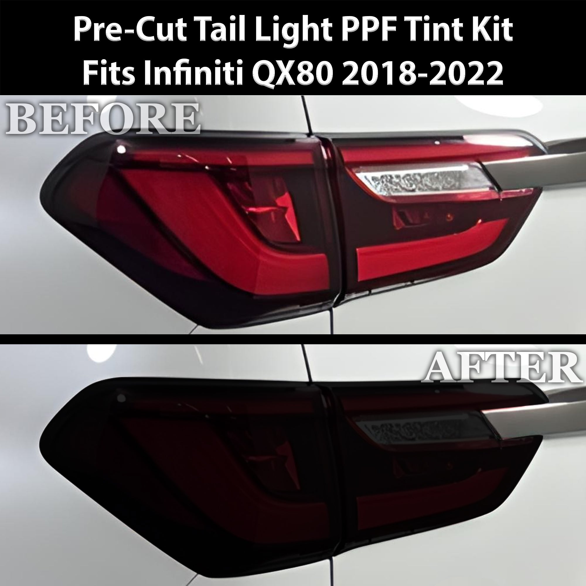 Full Headlight Taillight Precut Smoked PPF Tint Kit Film Overlay Fits Infiniti QX80 2018-2024 - 0