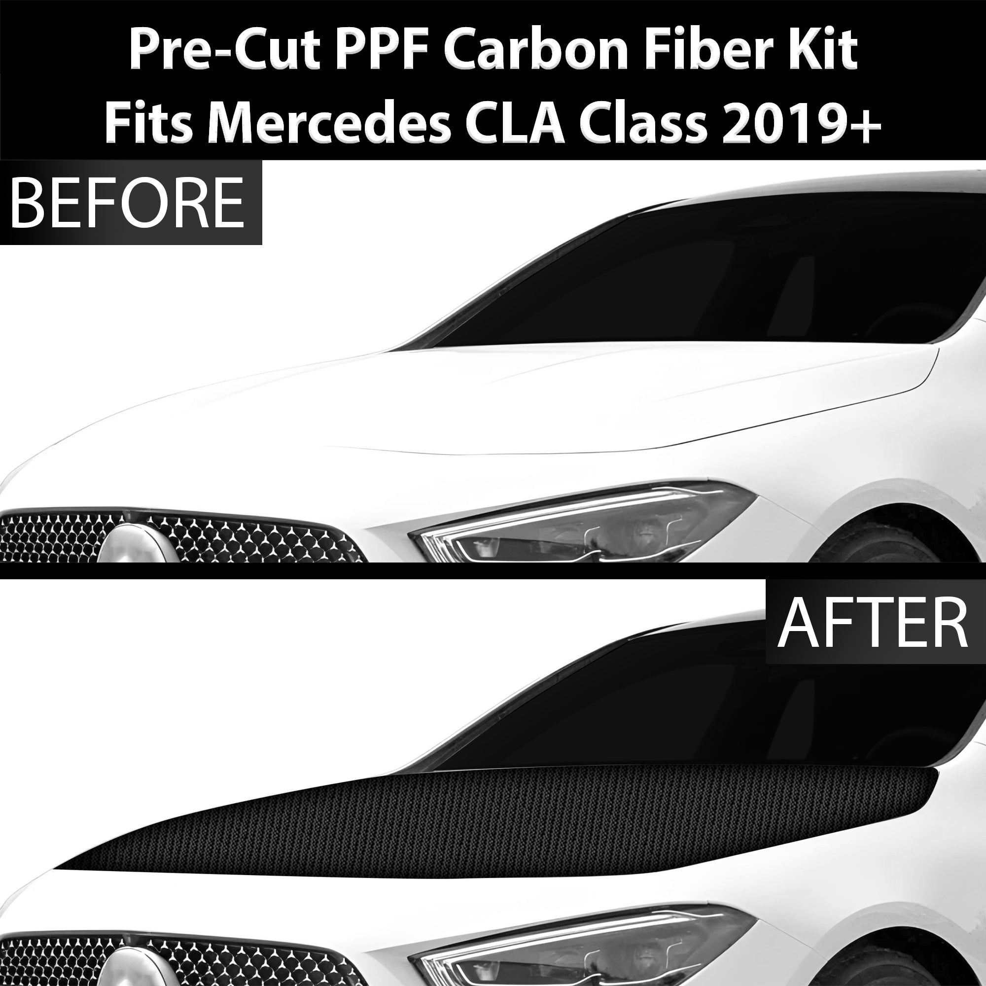 Fits Mercedes Benz CLA Class 2019+ Precut Premium Gloss Black Carbon Fiber Hood Paint Protection Film PPF Decal Film Kit Cover - 0
