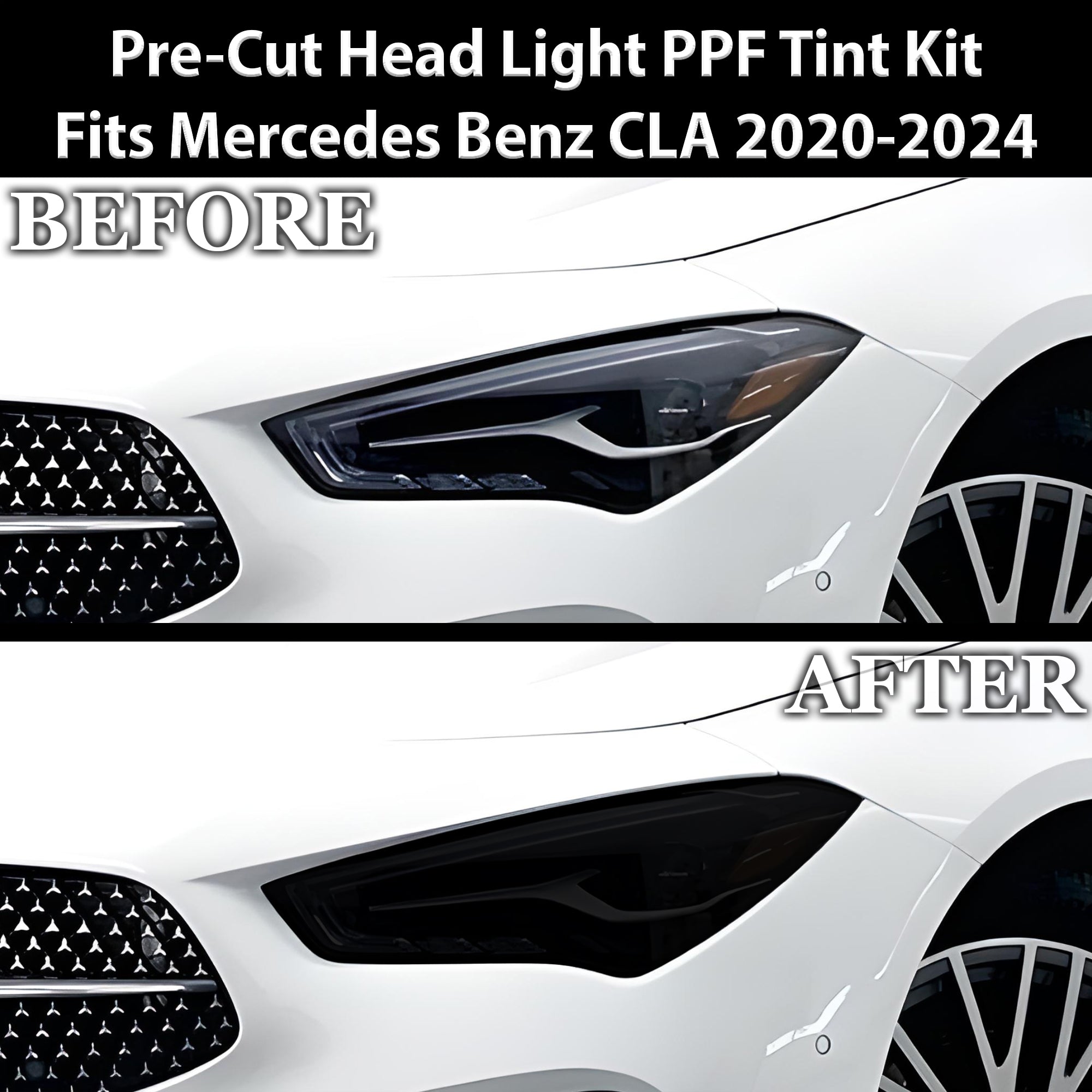 Full Headlight Taillight Precut Smoked PPF Tint Kit Film Overlay Fits Mercedes Benz CLA Class 2020-2024 - 0
