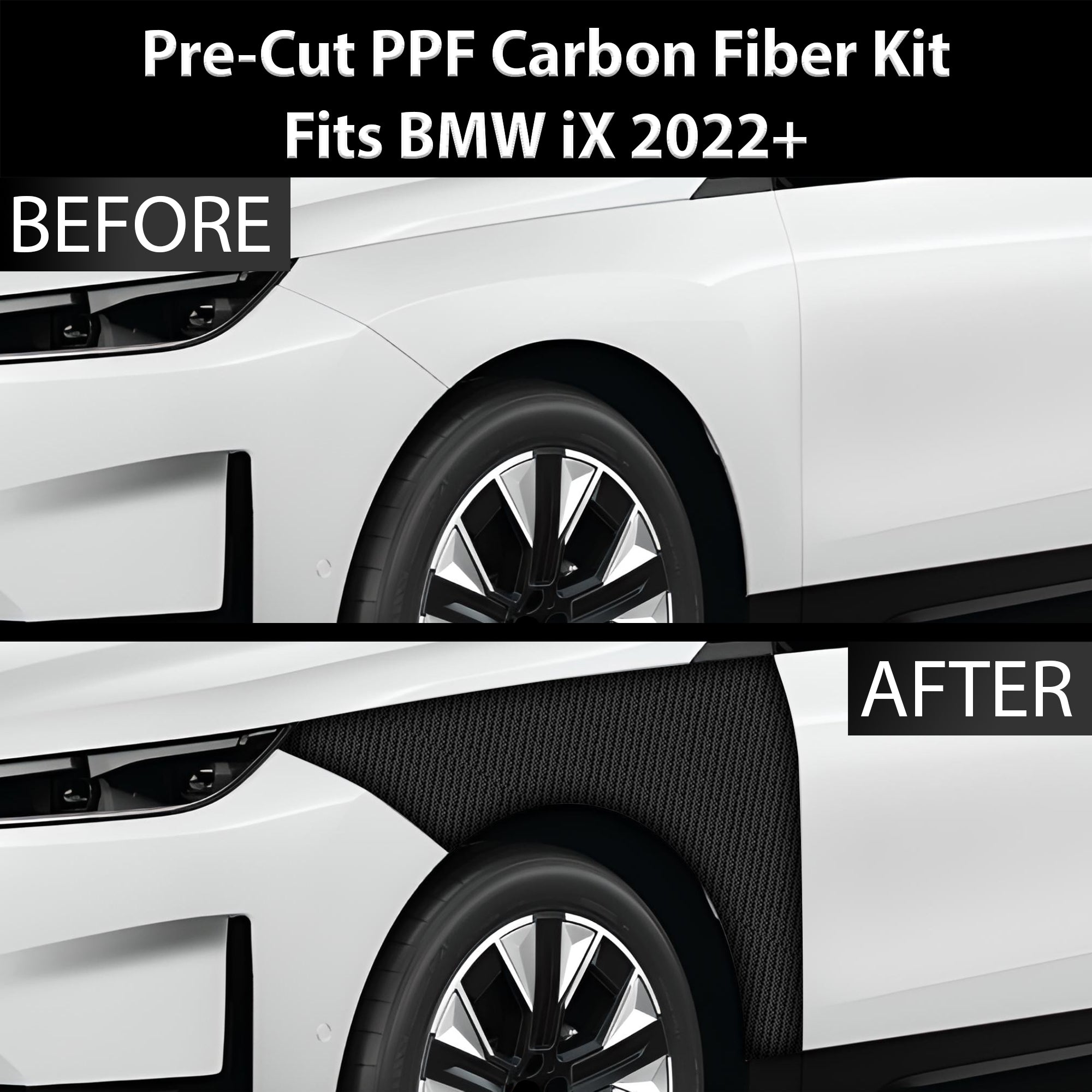 Fits BMW iX 2022+ Precut Premium Gloss Black Carbon Fiber Fender Paint Protection Film PPF Decal Film Kit Cover - 0