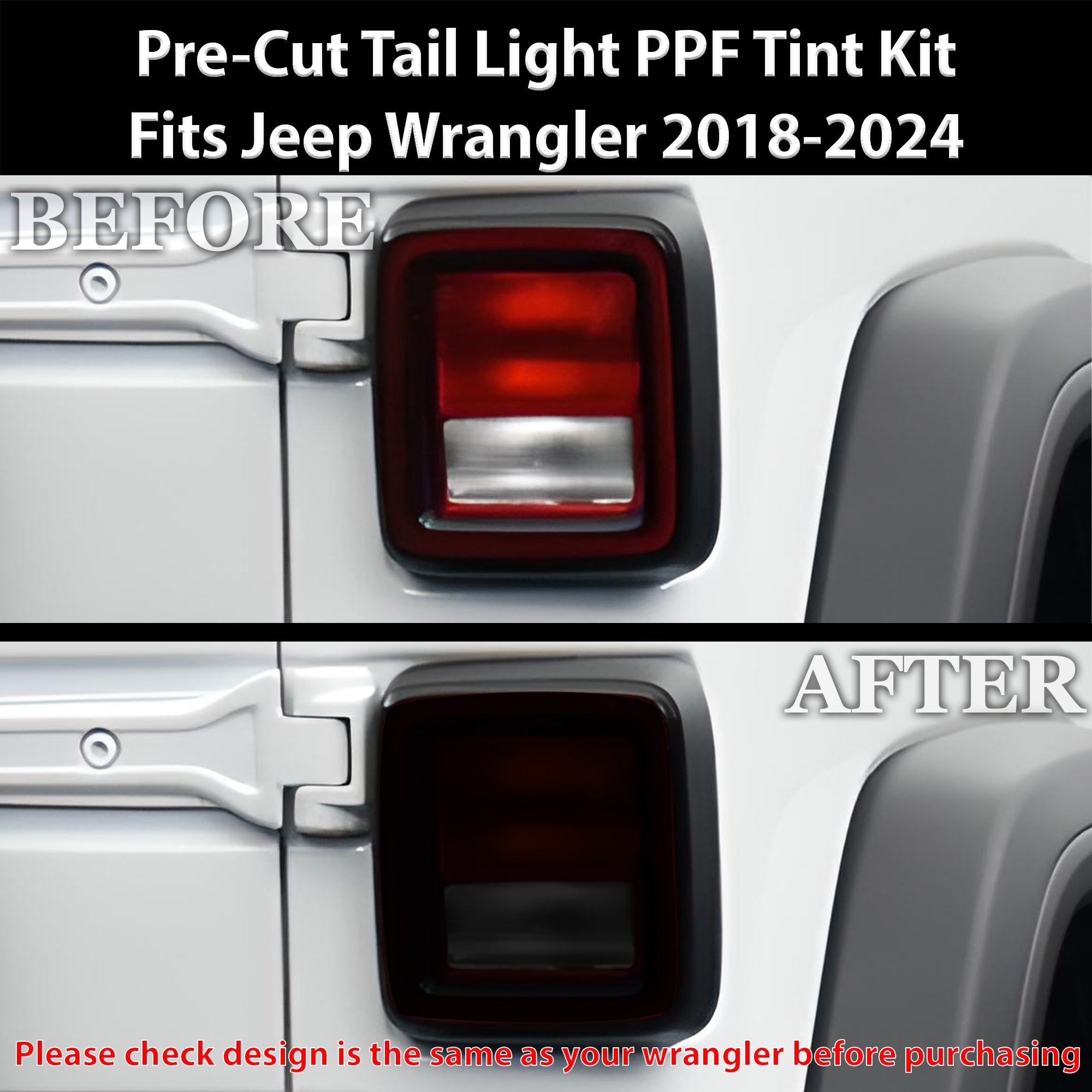 Full Headlight Taillight Precut Smoked PPF Tint Kit Film Overlay Fits Jeep Wrangler 4 Door 2018-2025 - 0