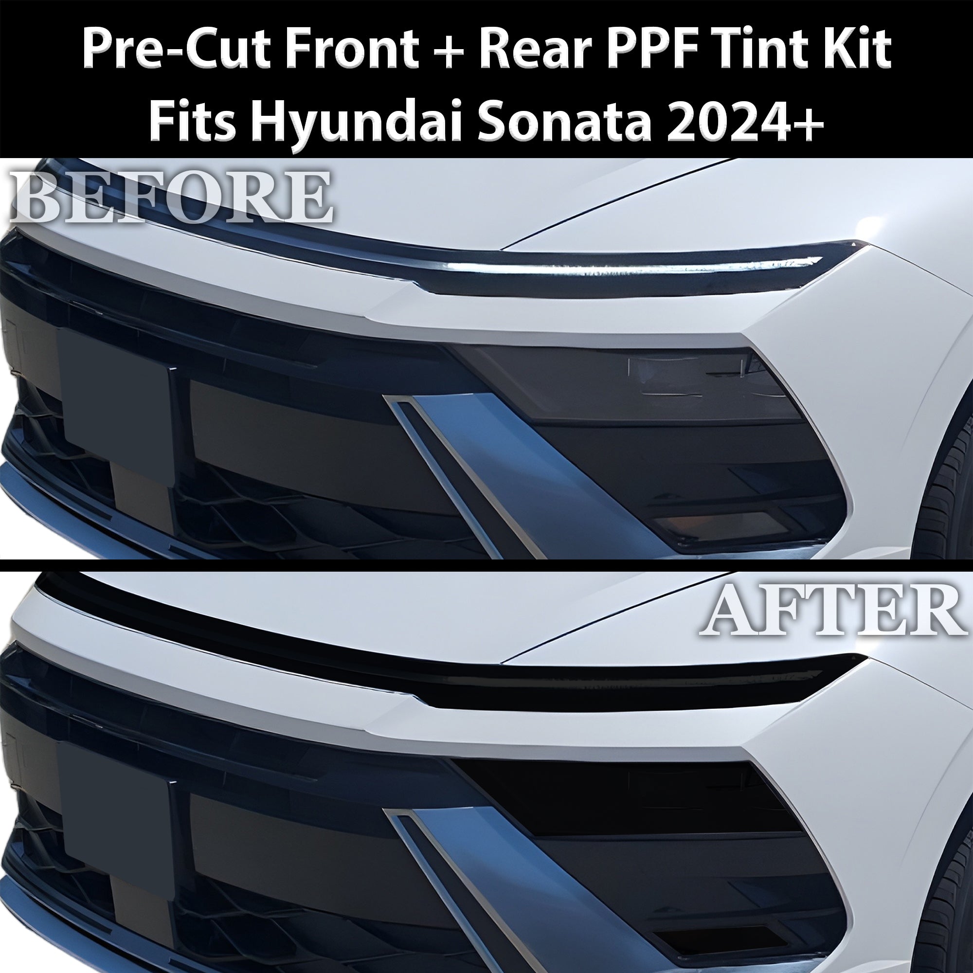 Fits Hyundai Sonata 2024-2025 Full Headlight Taillight Precut Smoked PPF Tint Kit Film Overlay - 0