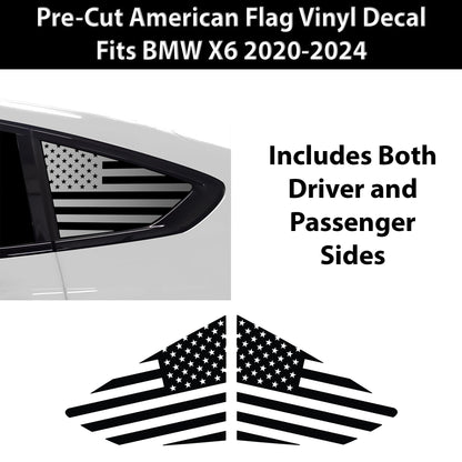 Fits BMW X6 2019-2025Quarter Window American Flag Vinyl Decal Stickers