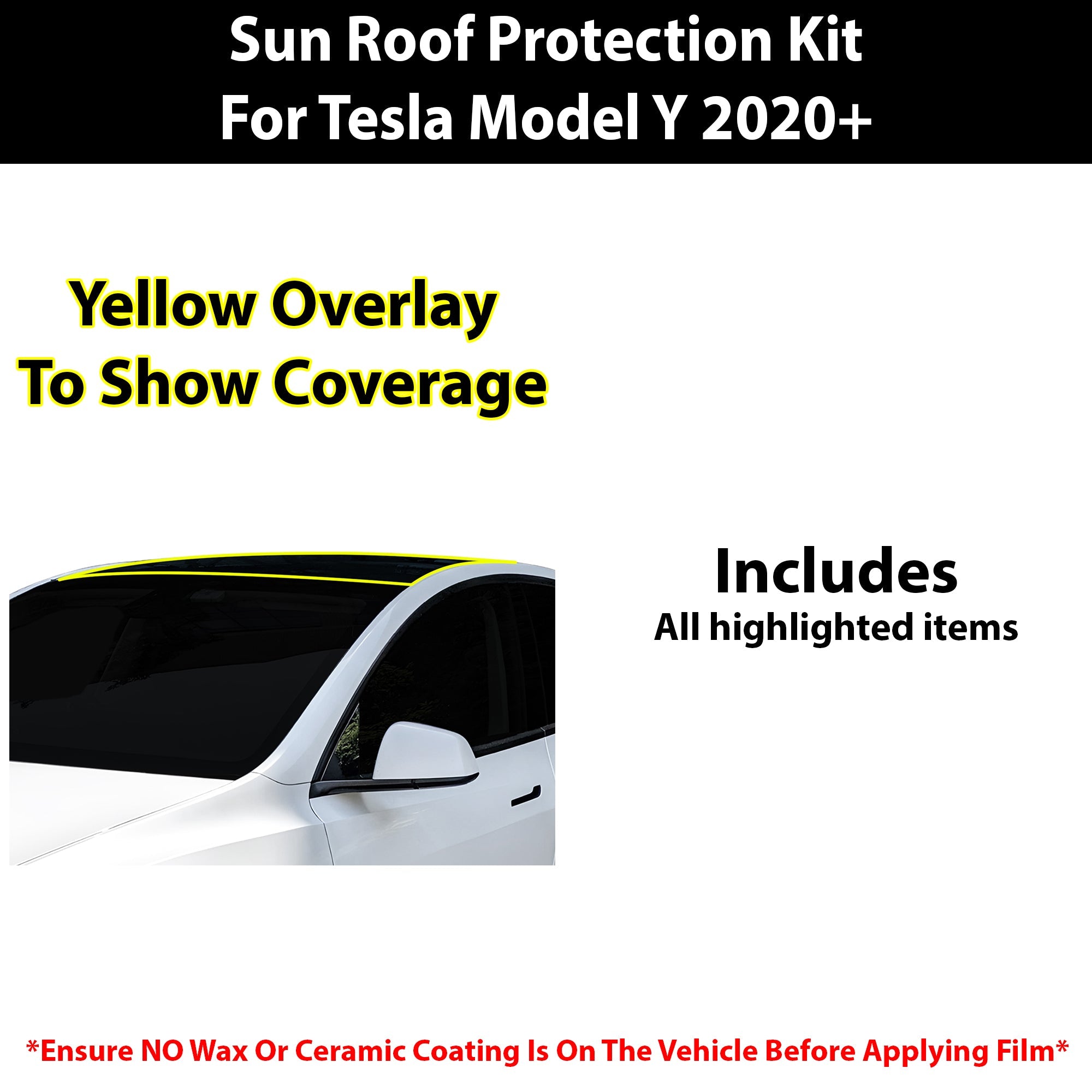 Fits Tesla Model Y 2020+ Precut Premium Sunroof Panoramic Roof Protection Film Clear Bra Decal Film Kit Cover - 0