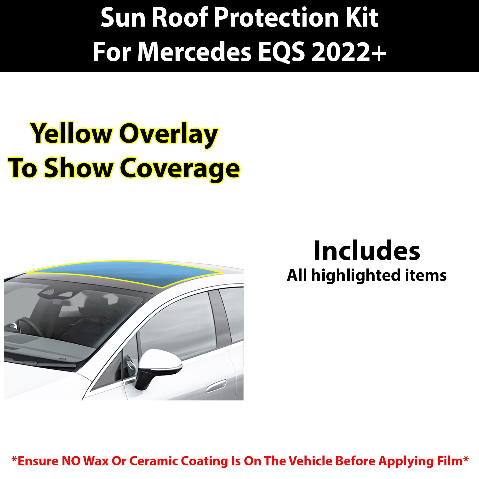 Fits Mercedes-Benz EQS SUV 2022+ Precut Premium Sunroof Panoramic Roof Protection Film Clear Bra Decal Film Kit Cover - 0
