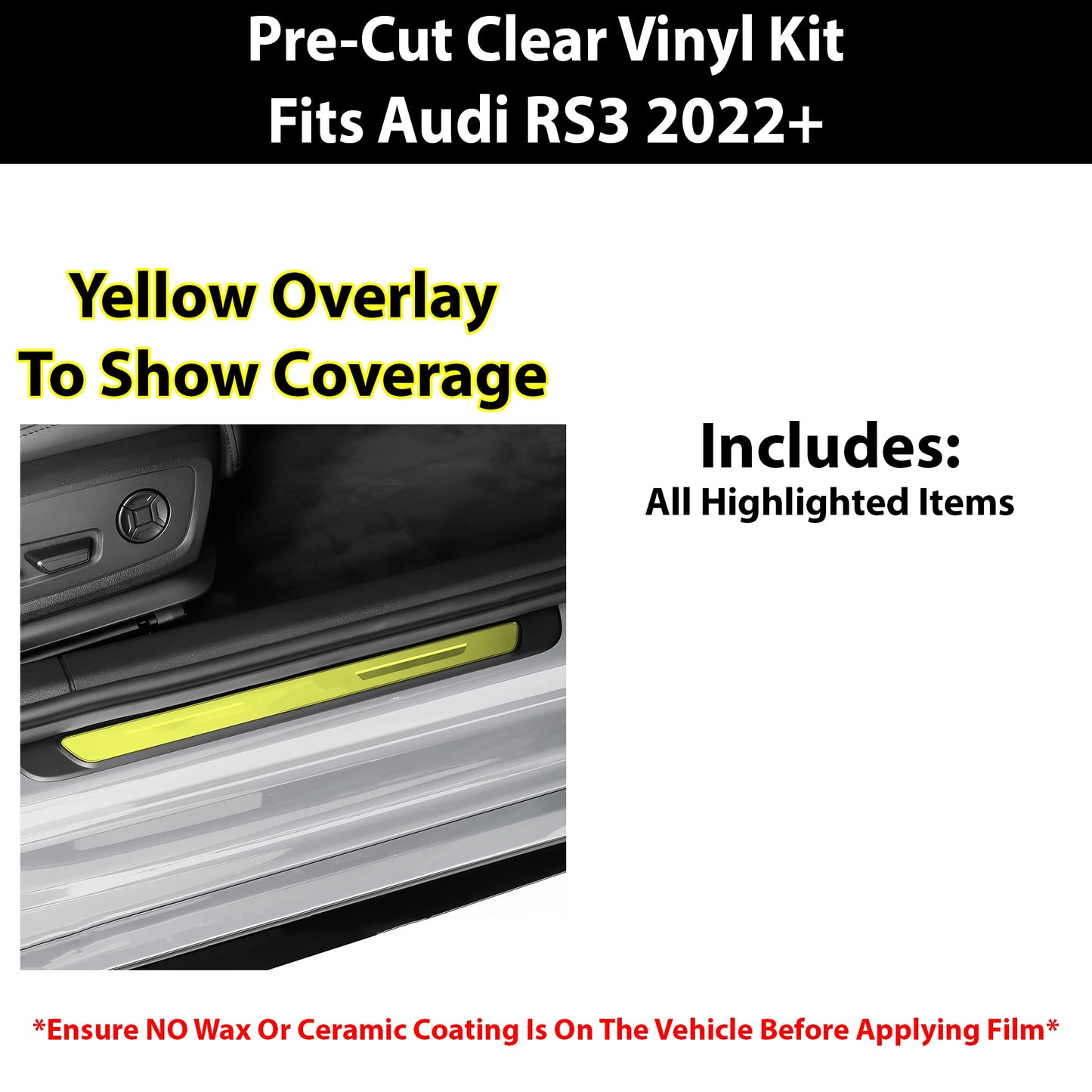 Fits Audi RS3 2022-2024 Precut Door Sill Premium Paint Protection Film PPF Decal Film Kit, Gloss Black Carbon Fiber