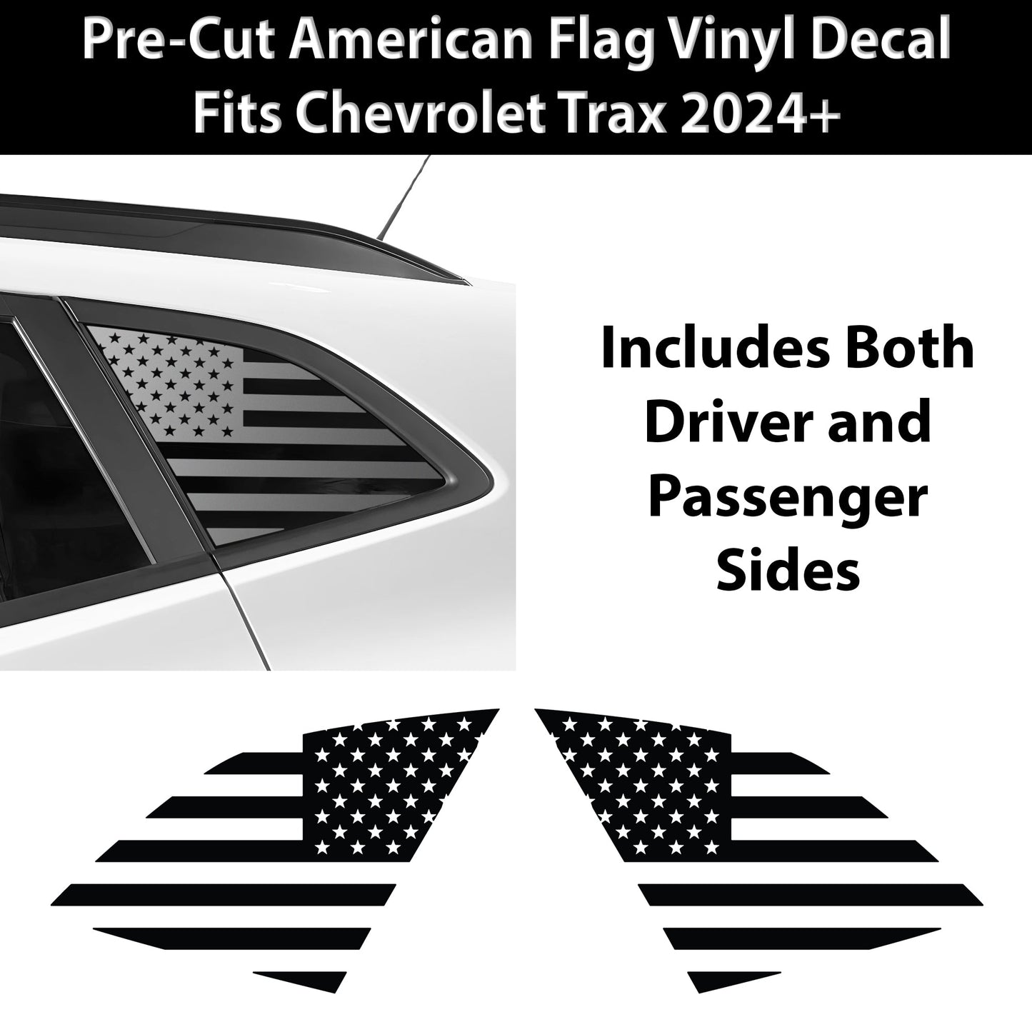 Fits Chevrolet Trax 2024-2025 Quarter Window American Flag Vinyl Decal Stickers