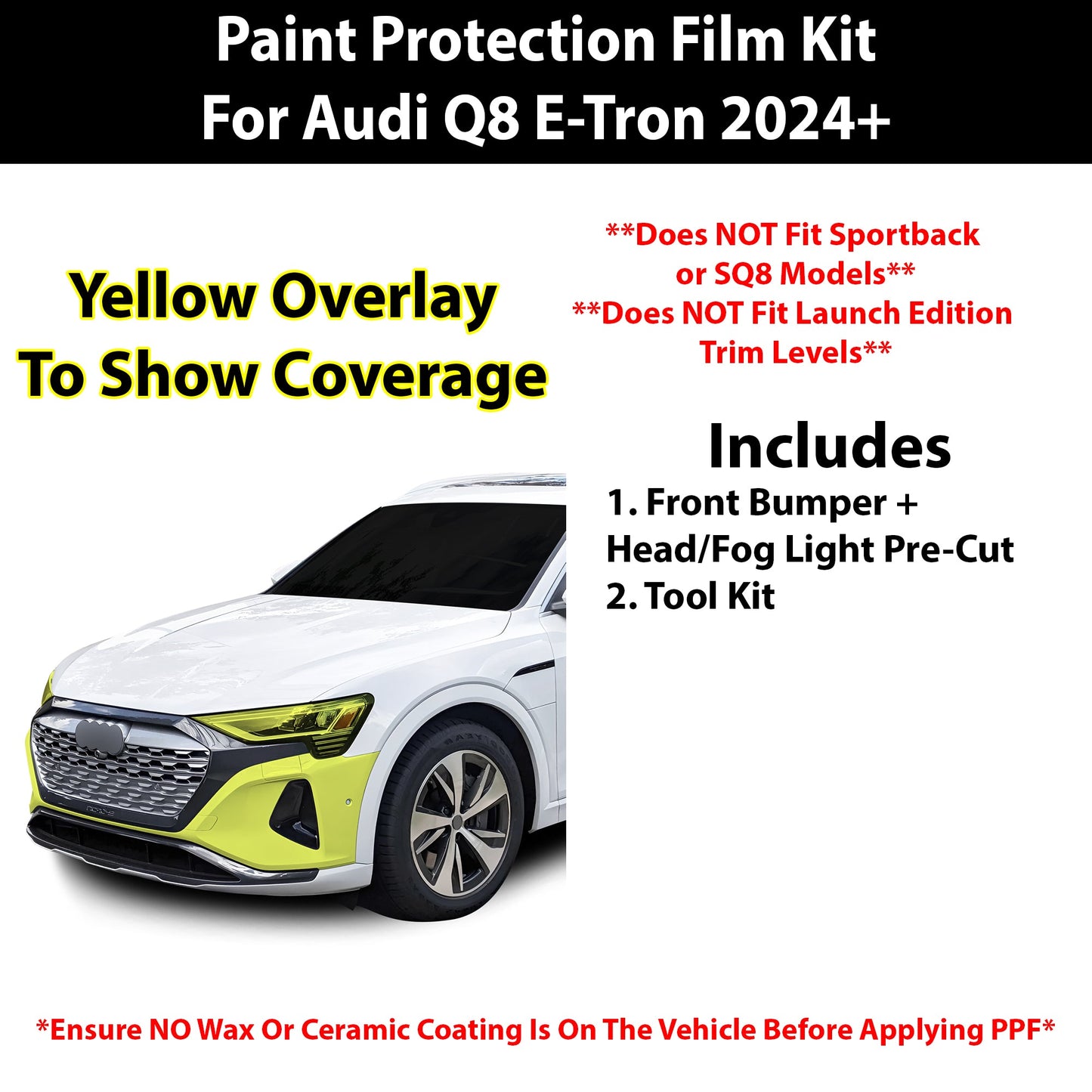 Fits Audi Q8 e-Tron 2024+ Precut Premium Paint Protection Film Clear Bra PPF Decal Film Kit