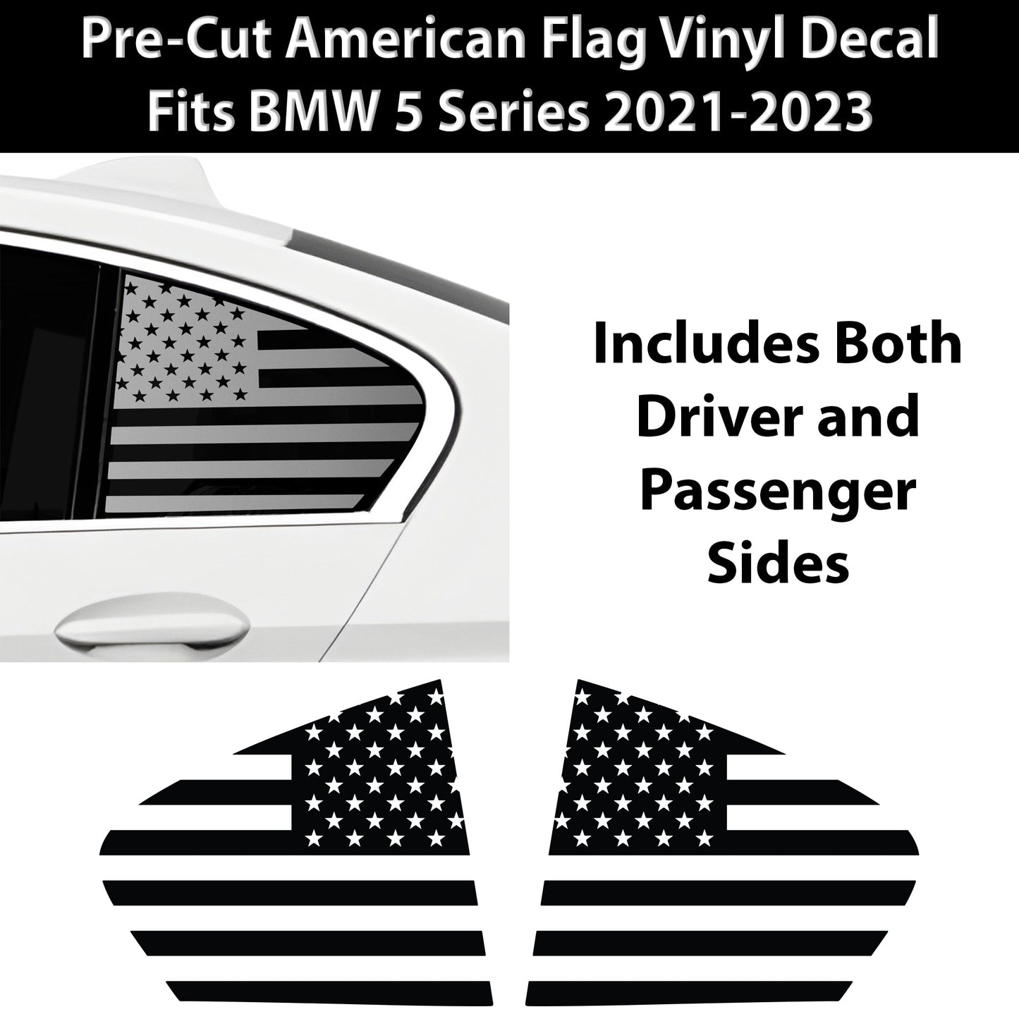 Fits BMW 5 Series 2021-2025Quarter Window American Flag Vinyl Decal Stickers