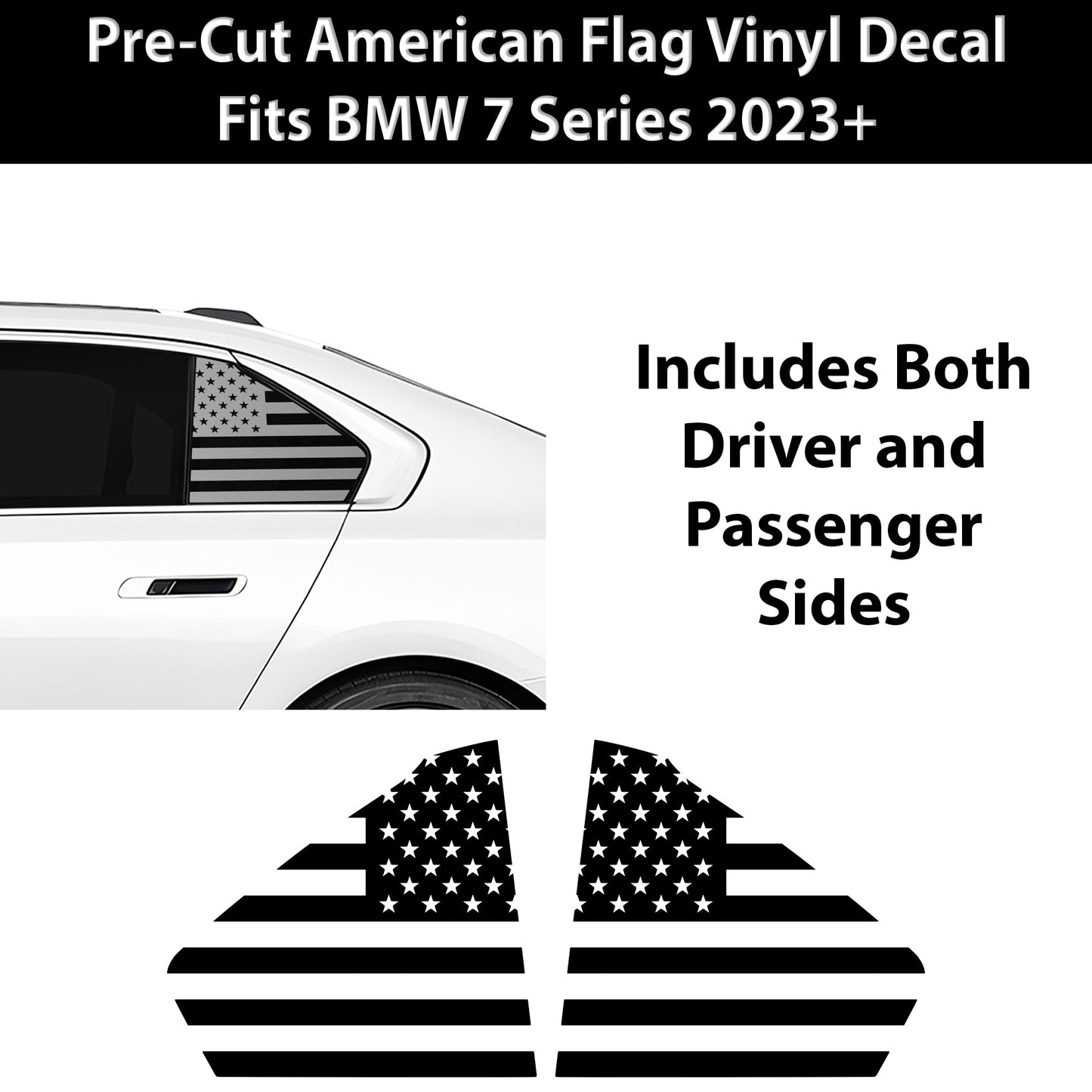 Fits BMW 7 Series 2023-2025 Quarter Window American Flag Vinyl Decal Stickers