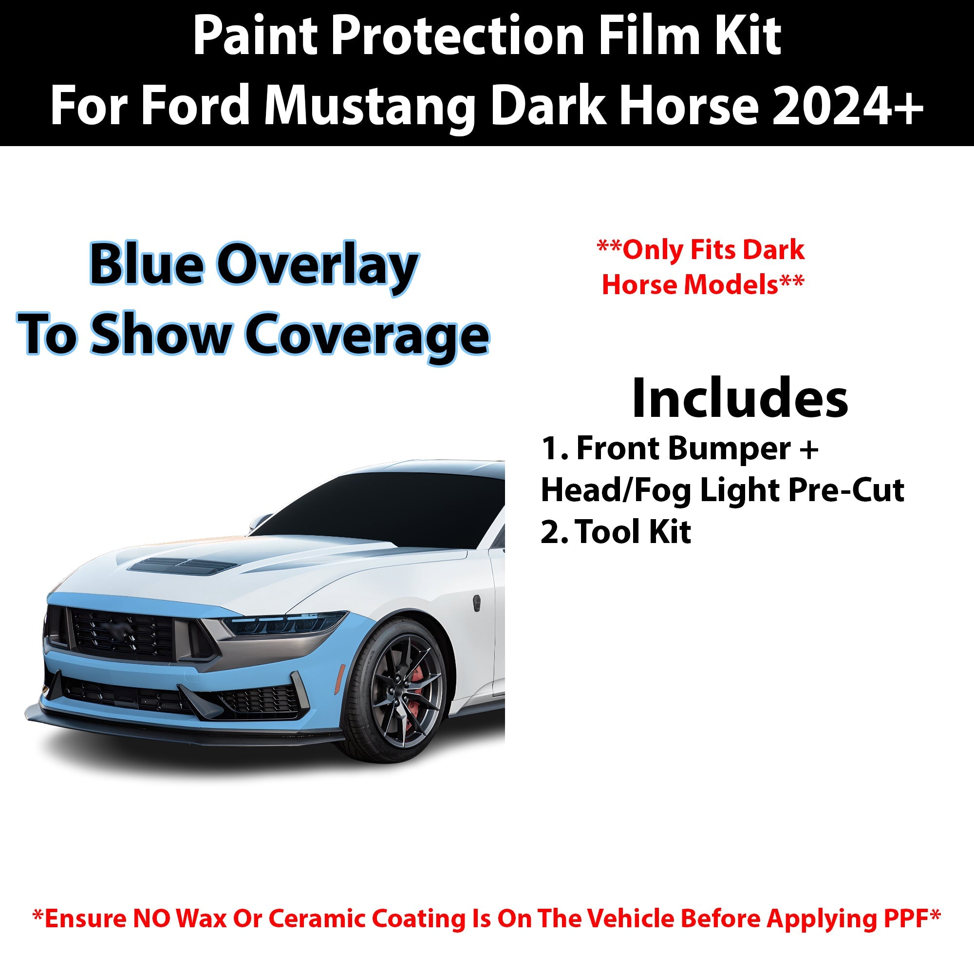 Fits Ford Mustang Darkhorse 2024+ Precut Premium Paint Protection Film Clear Bra PPF Decal Film Kit - 0
