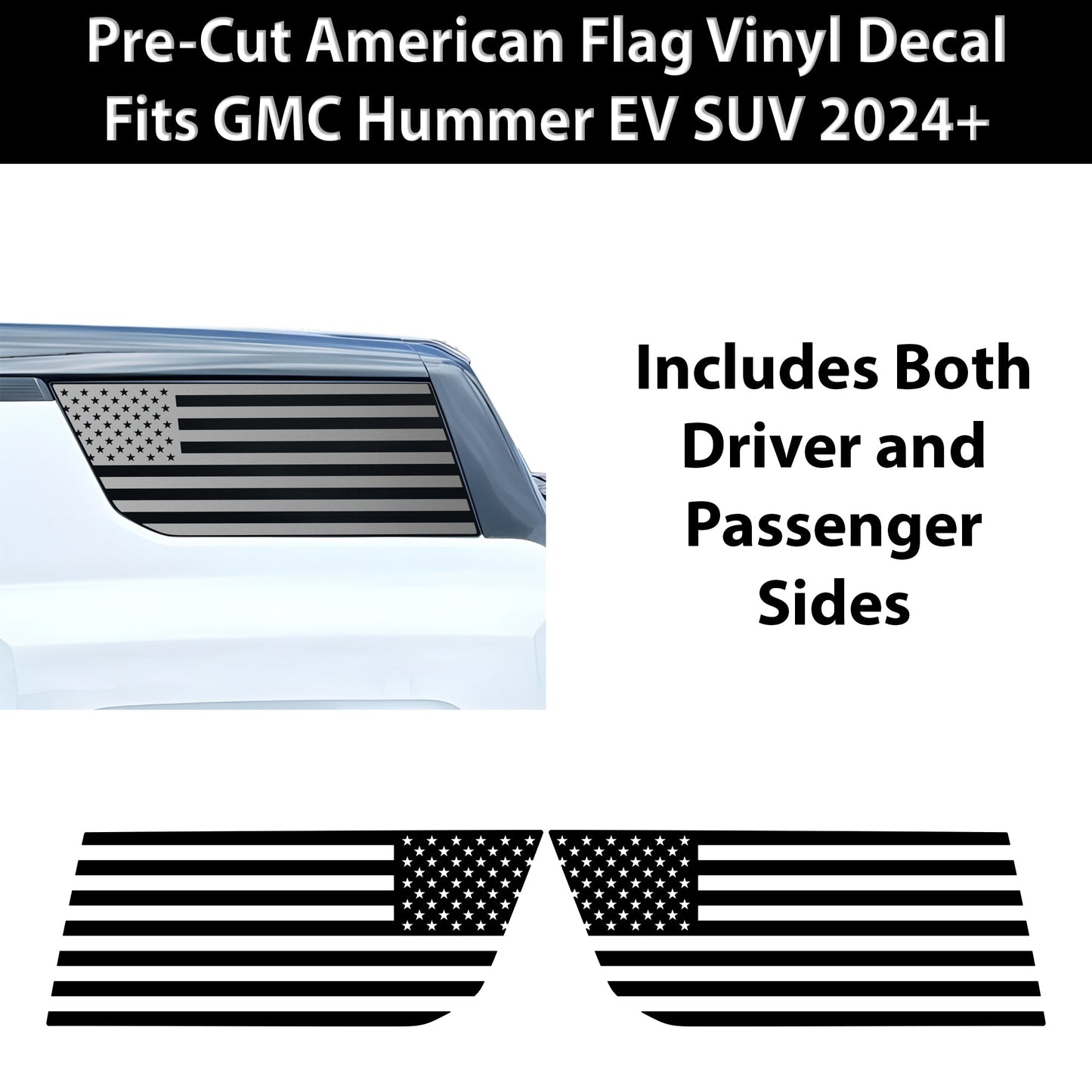 Fits GMC Hummer EV SUV 2024-2025 Quarter Window American Flag Vinyl Decal Stickers